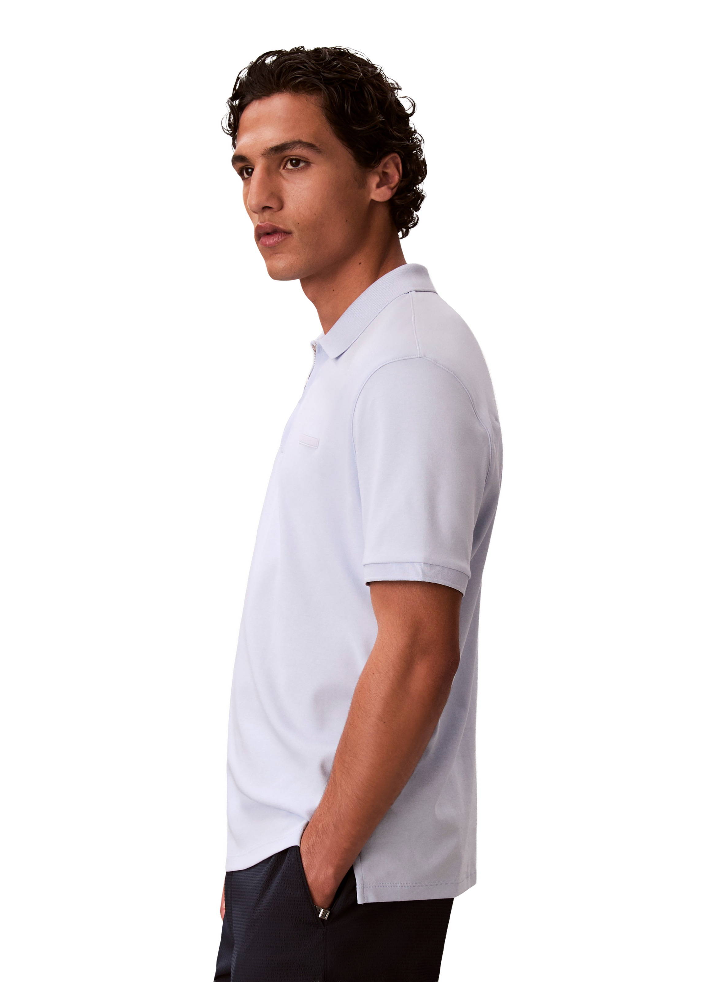 Polo droit à col zippé en coton CALVIN KLEIN Bleu