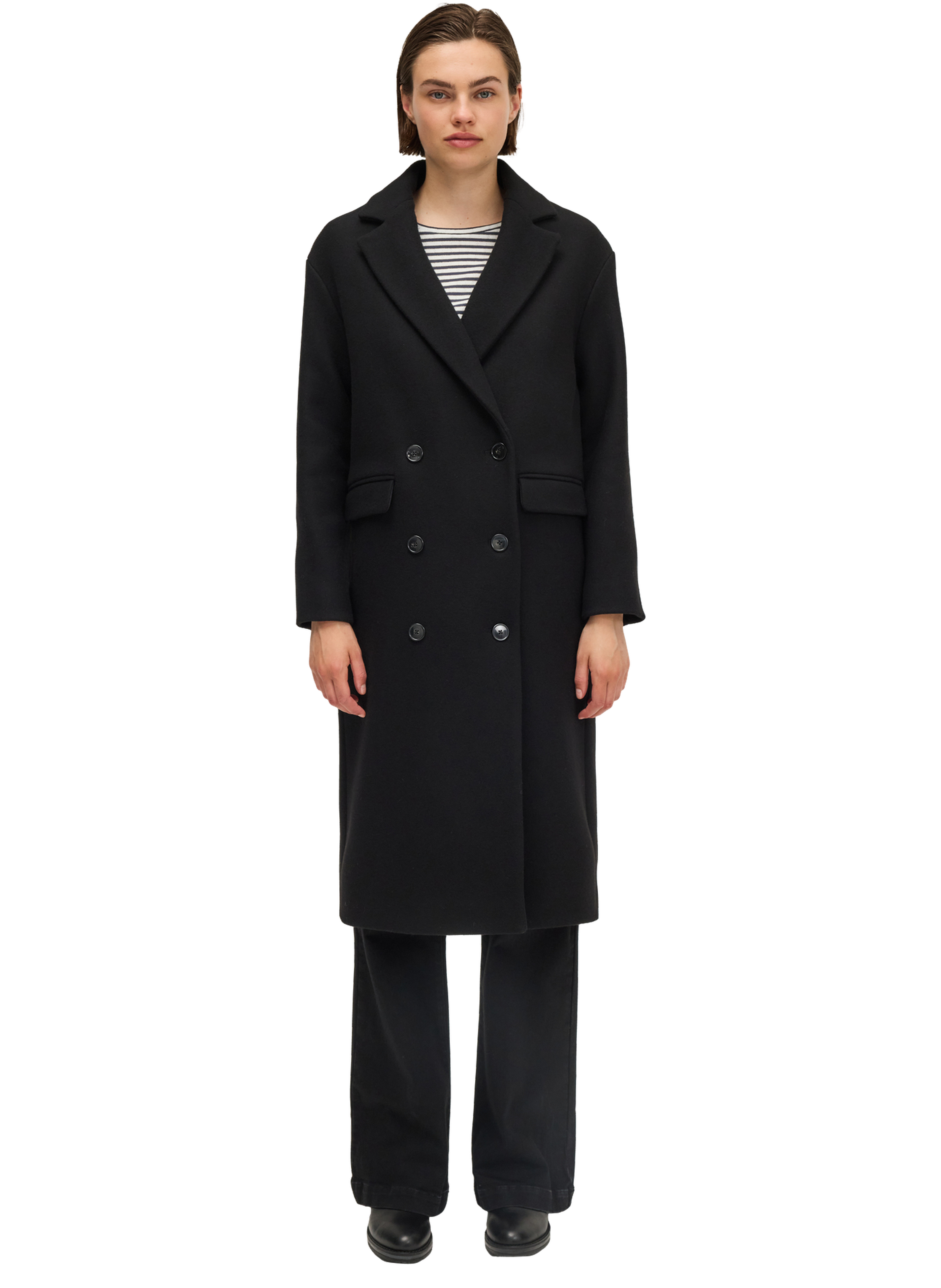 Manteau long croisé uni - milla PABLO Noir