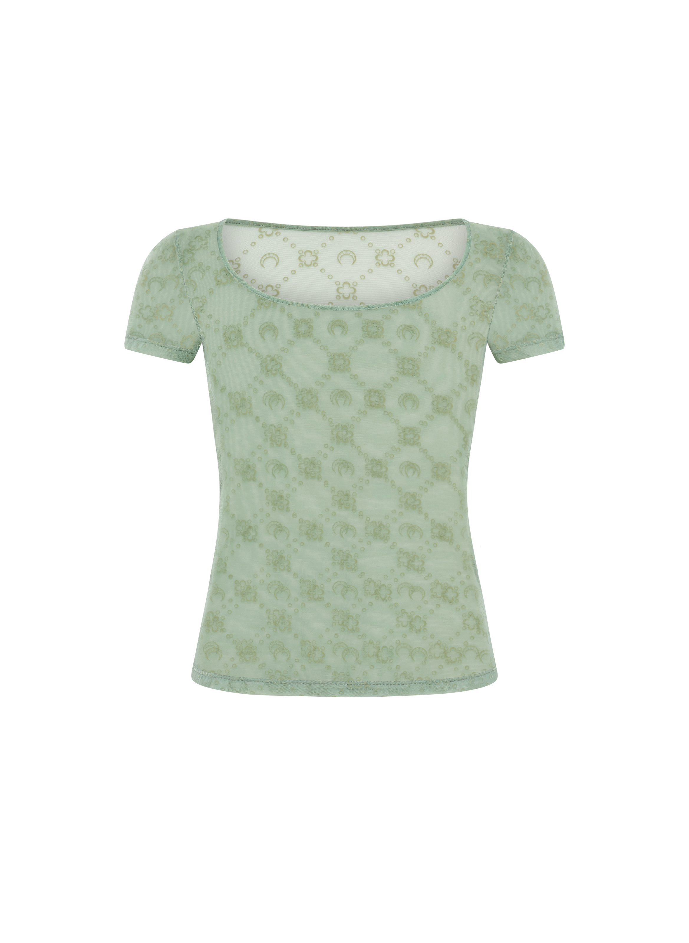Top col rond manches courtes moonogram mesh floqué MARINE SERRE Vert