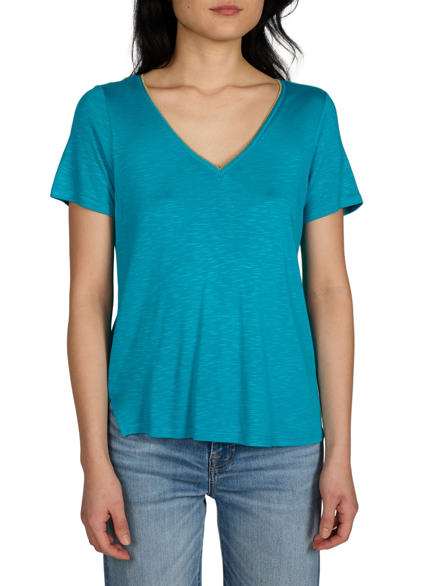 T-shirt Vinoel col V VILA Bleu