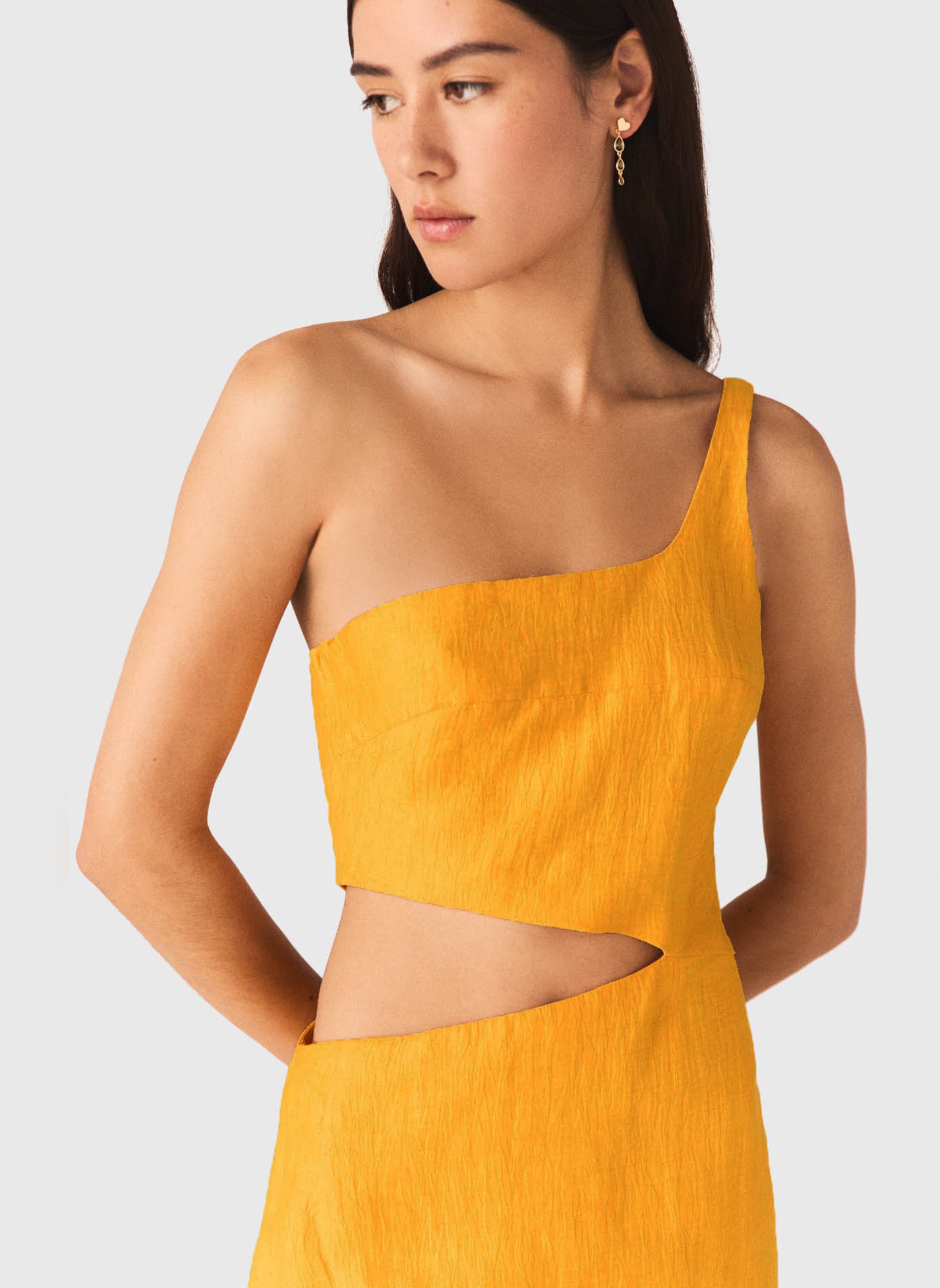 Robe longue unie en lin mélangé Orange