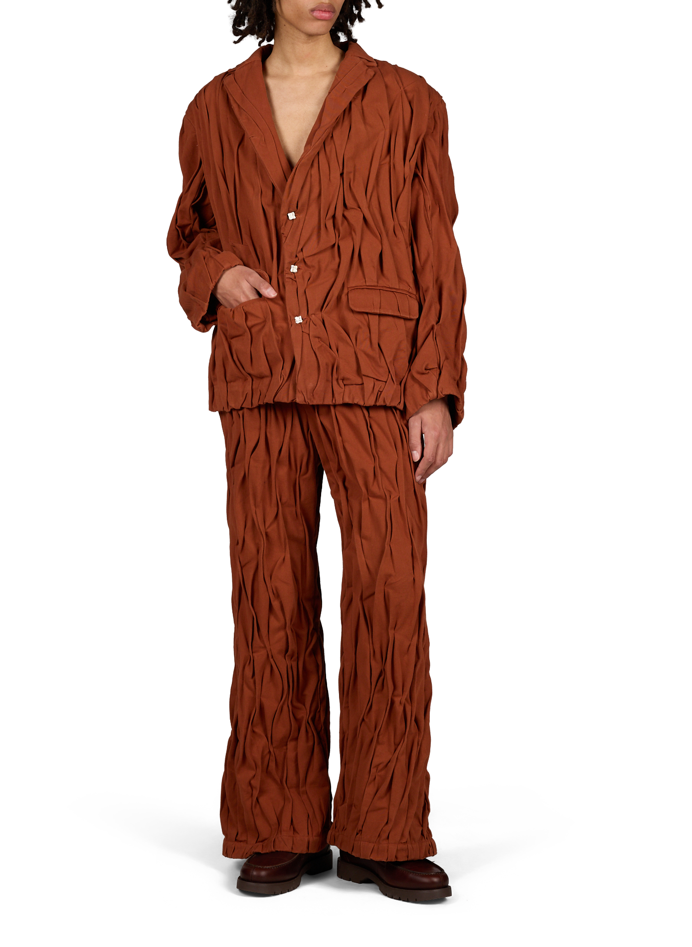 Pantalon Tormenta en coton plissé CAMPILLO Marron