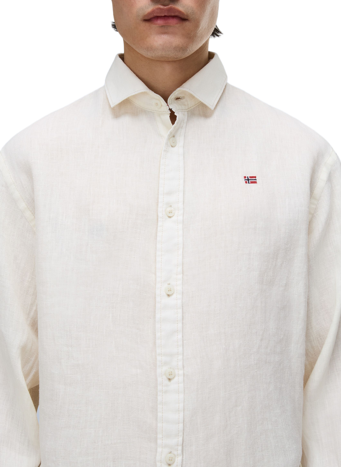 Chemise droite à manches longues en lin NAPAPIJRI Blanc