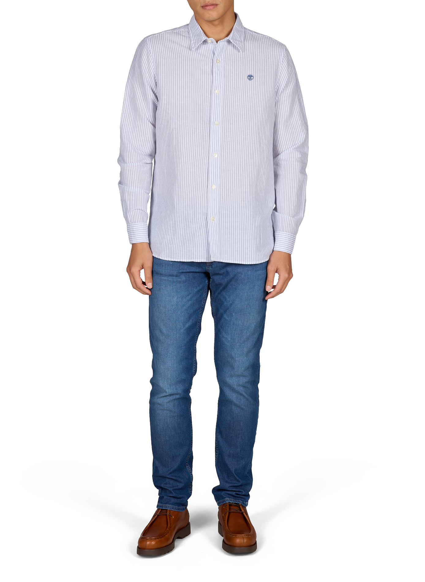 Chemise rayée droite en coton et lin TIMBERLAND Bleu