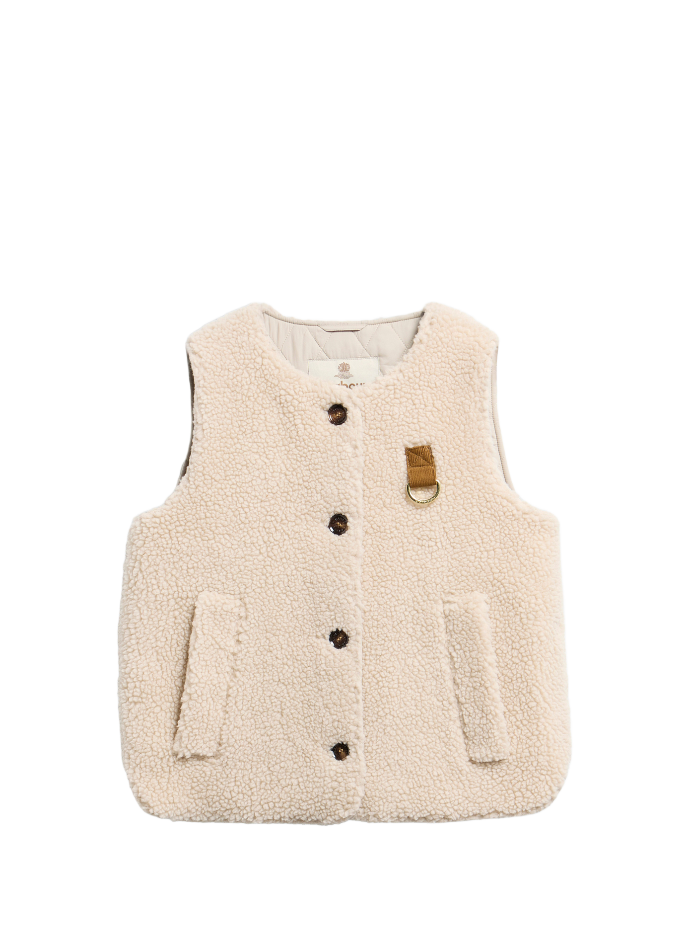 Gerader flauschiger Rundhalsausschnitt-Weste. BARBOUR Beige