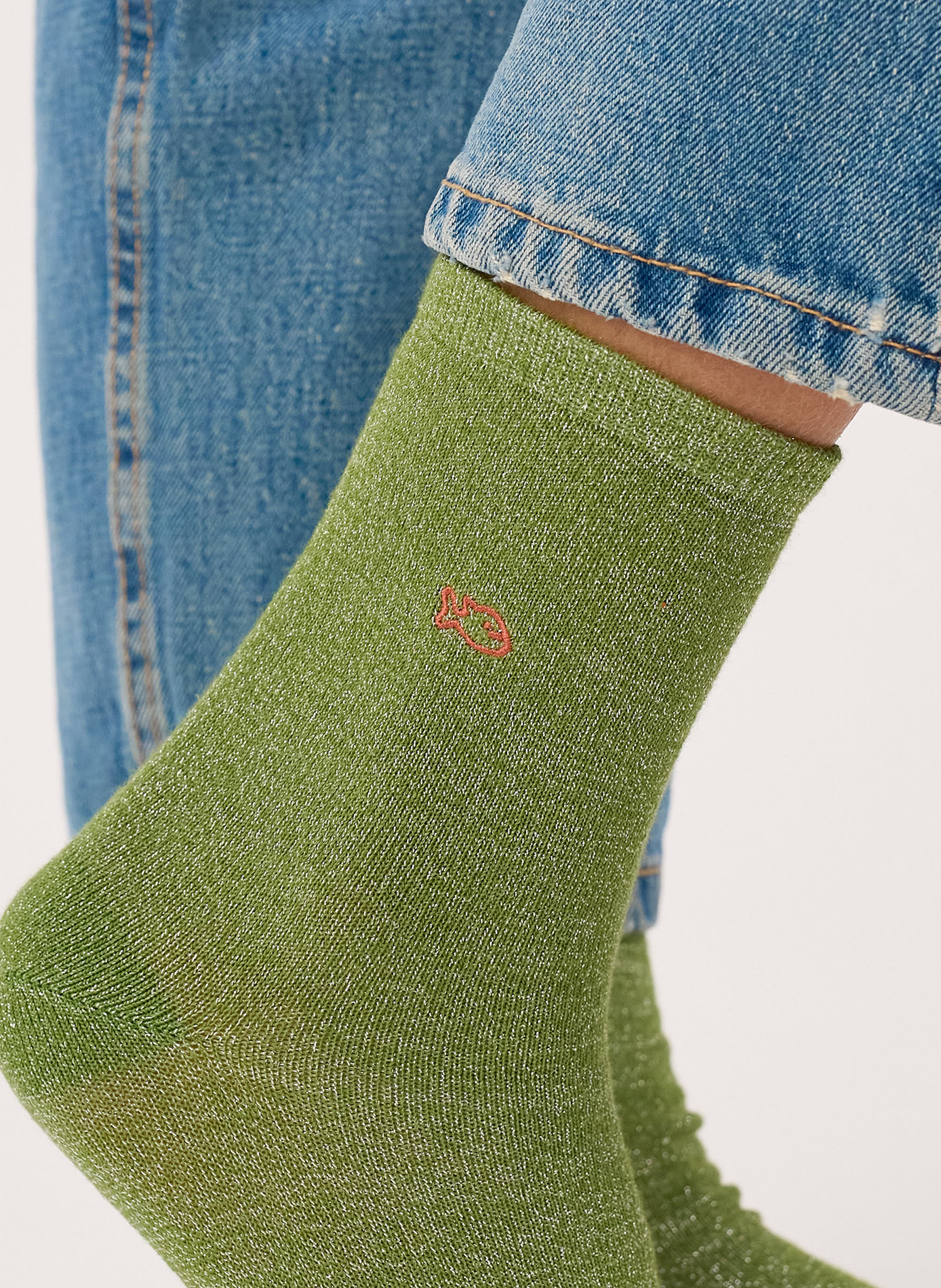 Chaussettes pailletées en coton peigné unies | Vert BILLYBELT Femme
