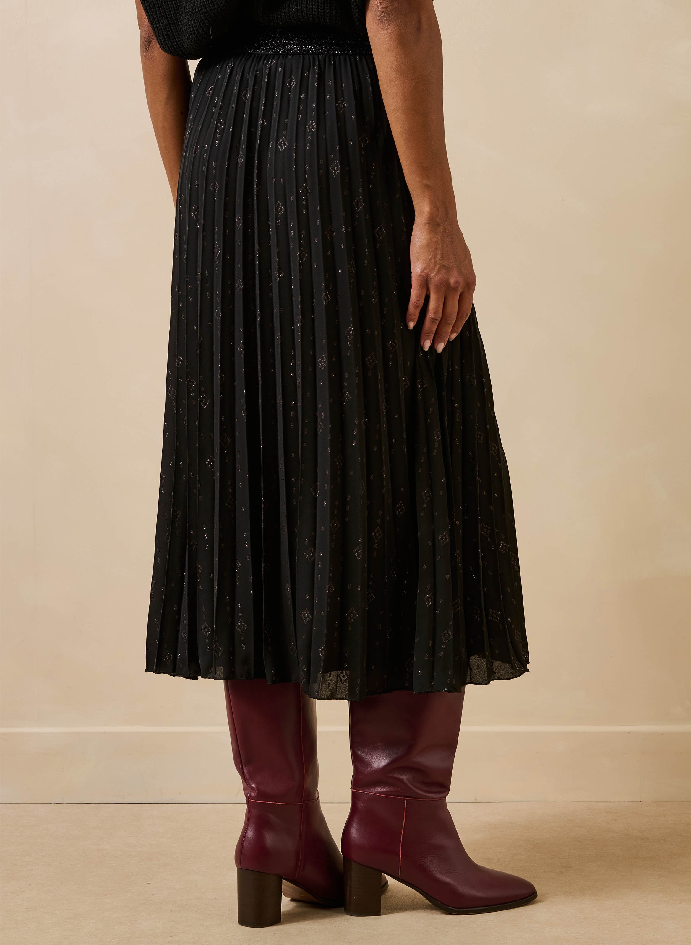Lange geplooide rok met grafische print LA FEE MARABOUTEE Zwart