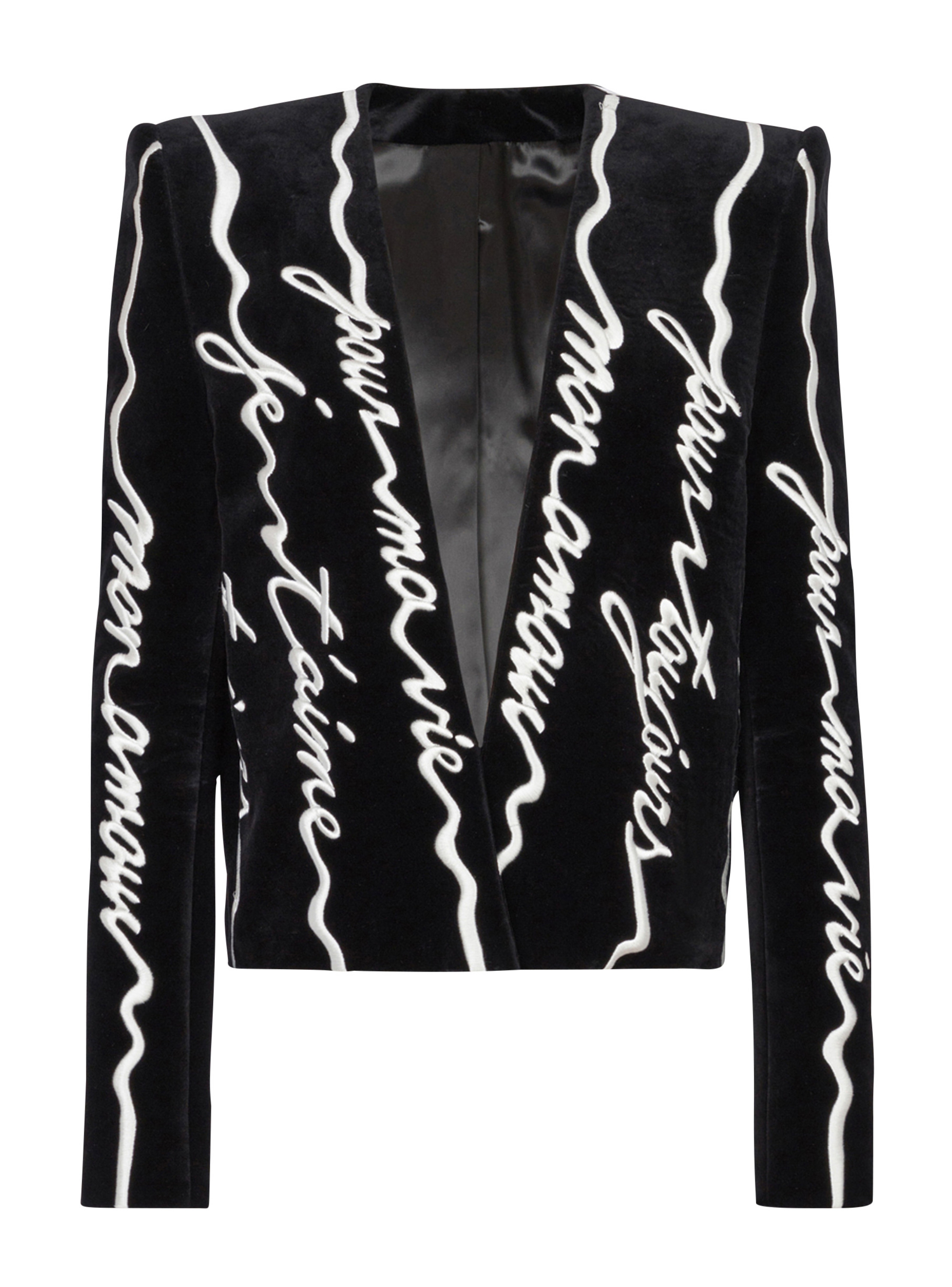 Spencer en velours brodé « lettre d'amour » all-over BALMAIN Noir
