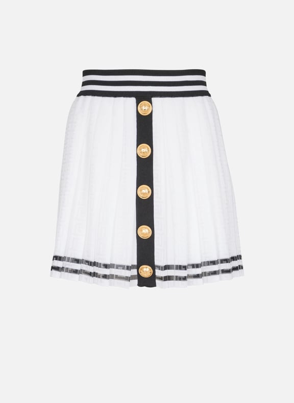 Jupe plissée en maille monogrammée Blanc by BALMAIN BALMAIN Jupe plissée en maille monogrammée Blanc
