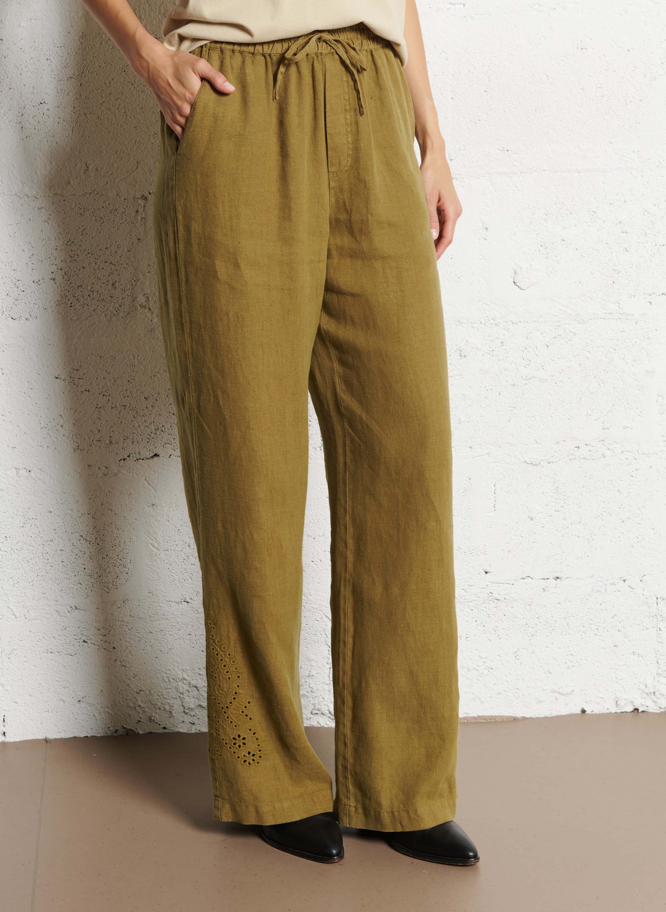 Pantalon large en lin IKKS Kaki