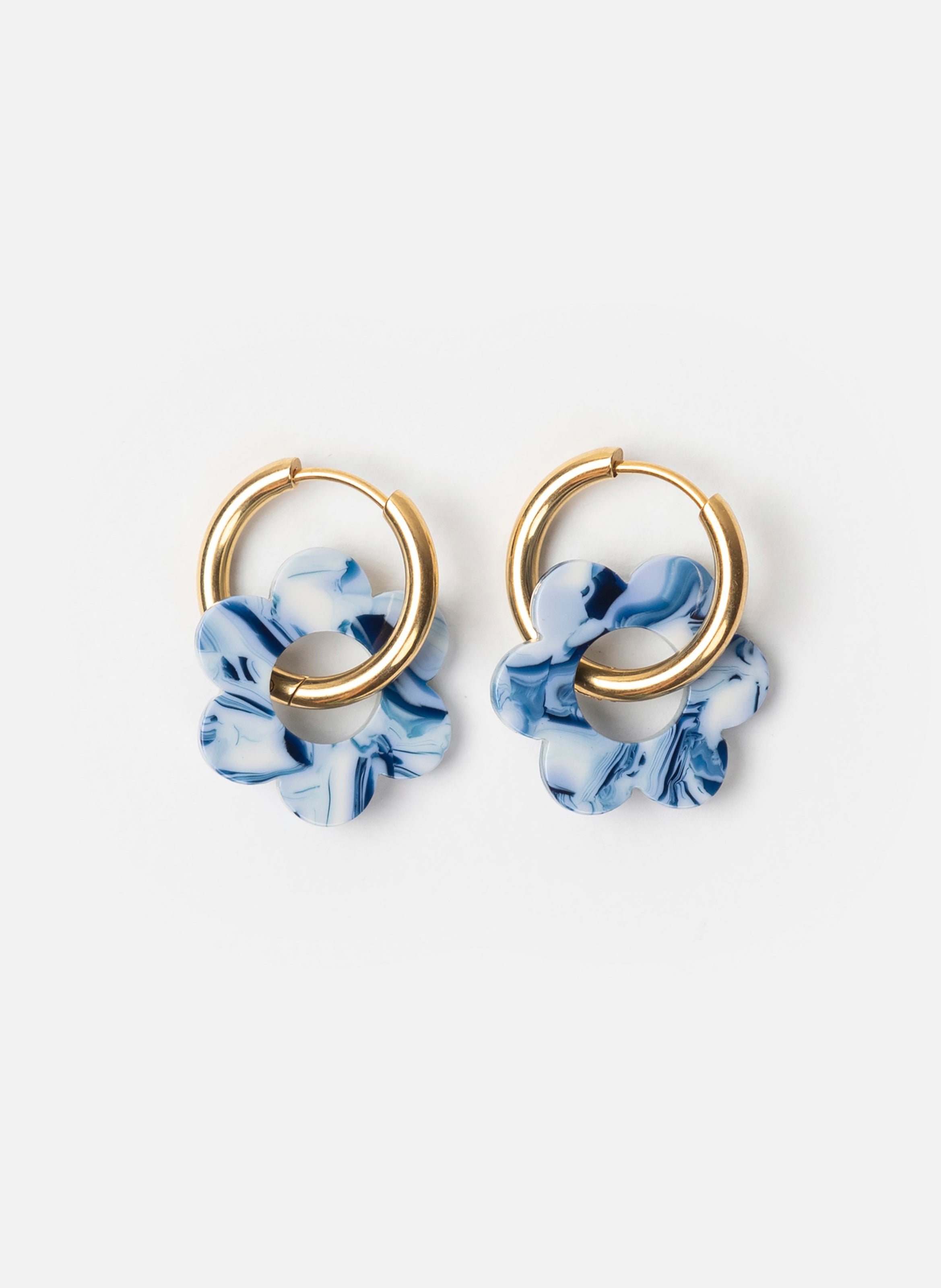 Boucles d'oreilles maxi fleurette avec anneaux en acier inoxydable doré  Athènes