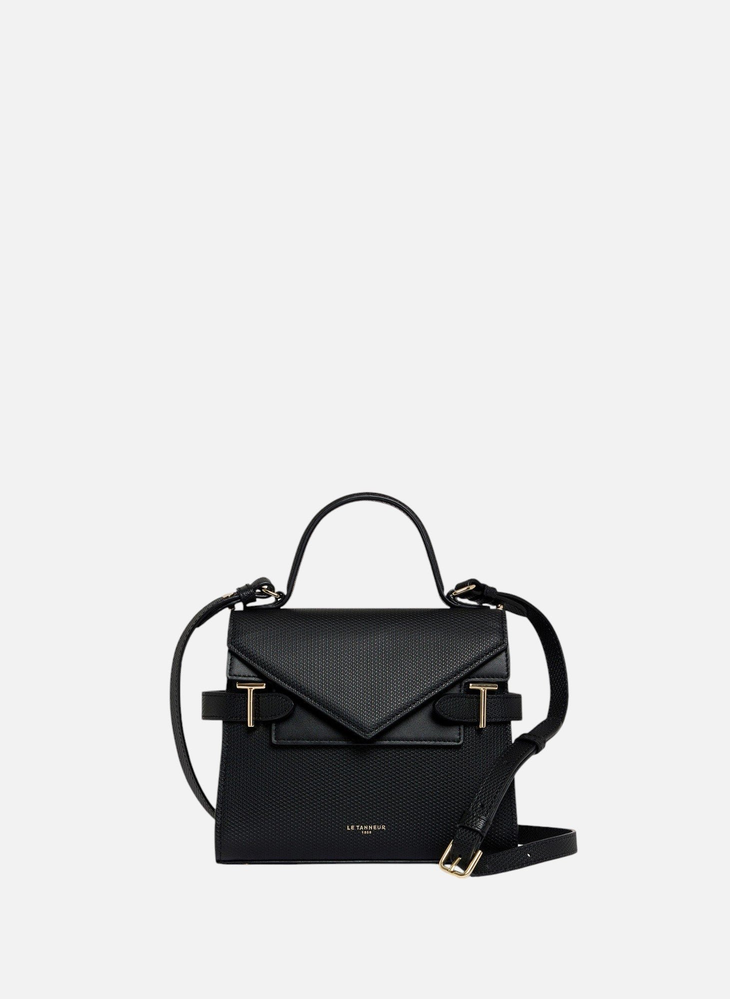Petit sac à main double rabat emilie en cuir signature t LE TANNEUR Noir