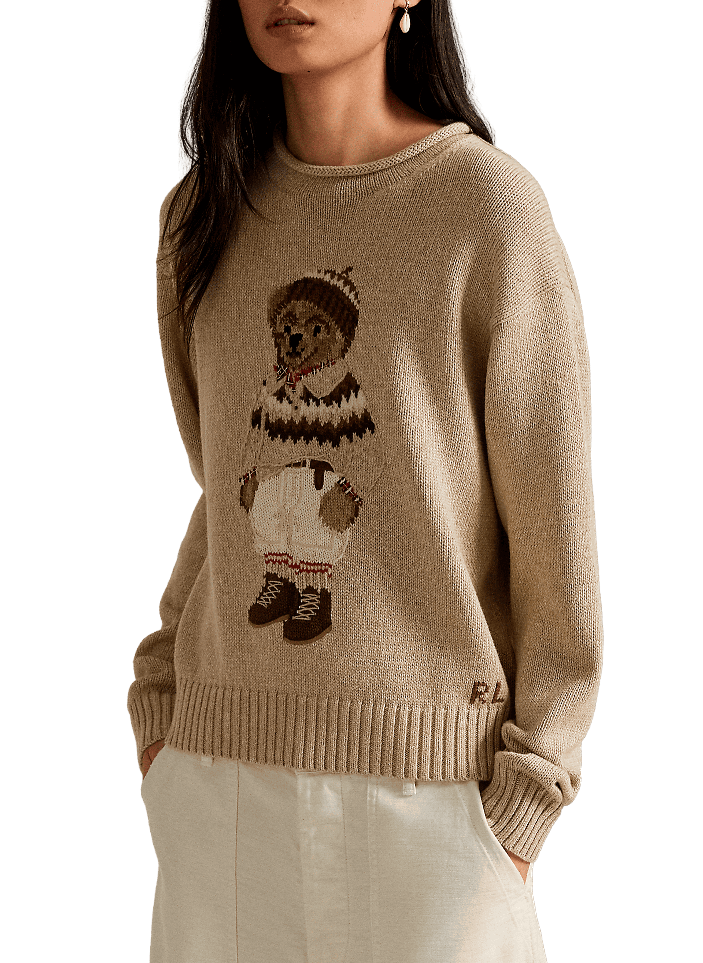 POLO RALPH LAUREN Pull imprimé Bear en coton Beige