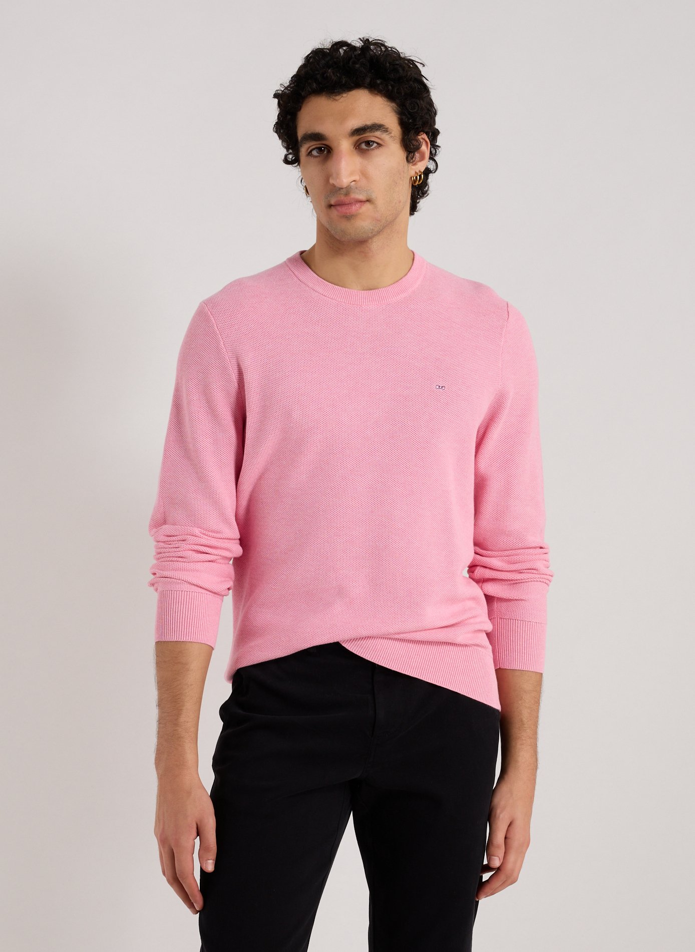 EDEN PARK Pull col rond à broderie en coton Rose