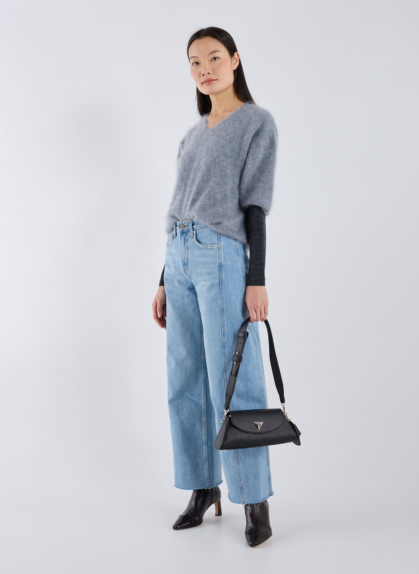 Pull manches courtes en cachemire R2W Gris