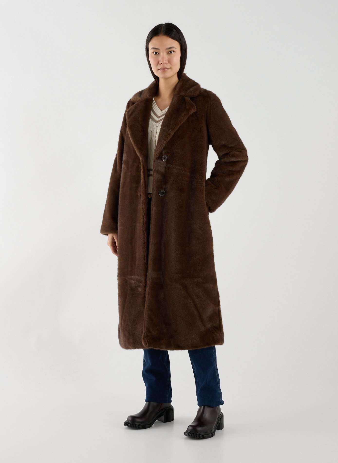 Long faux fur coat LAUREN Brown