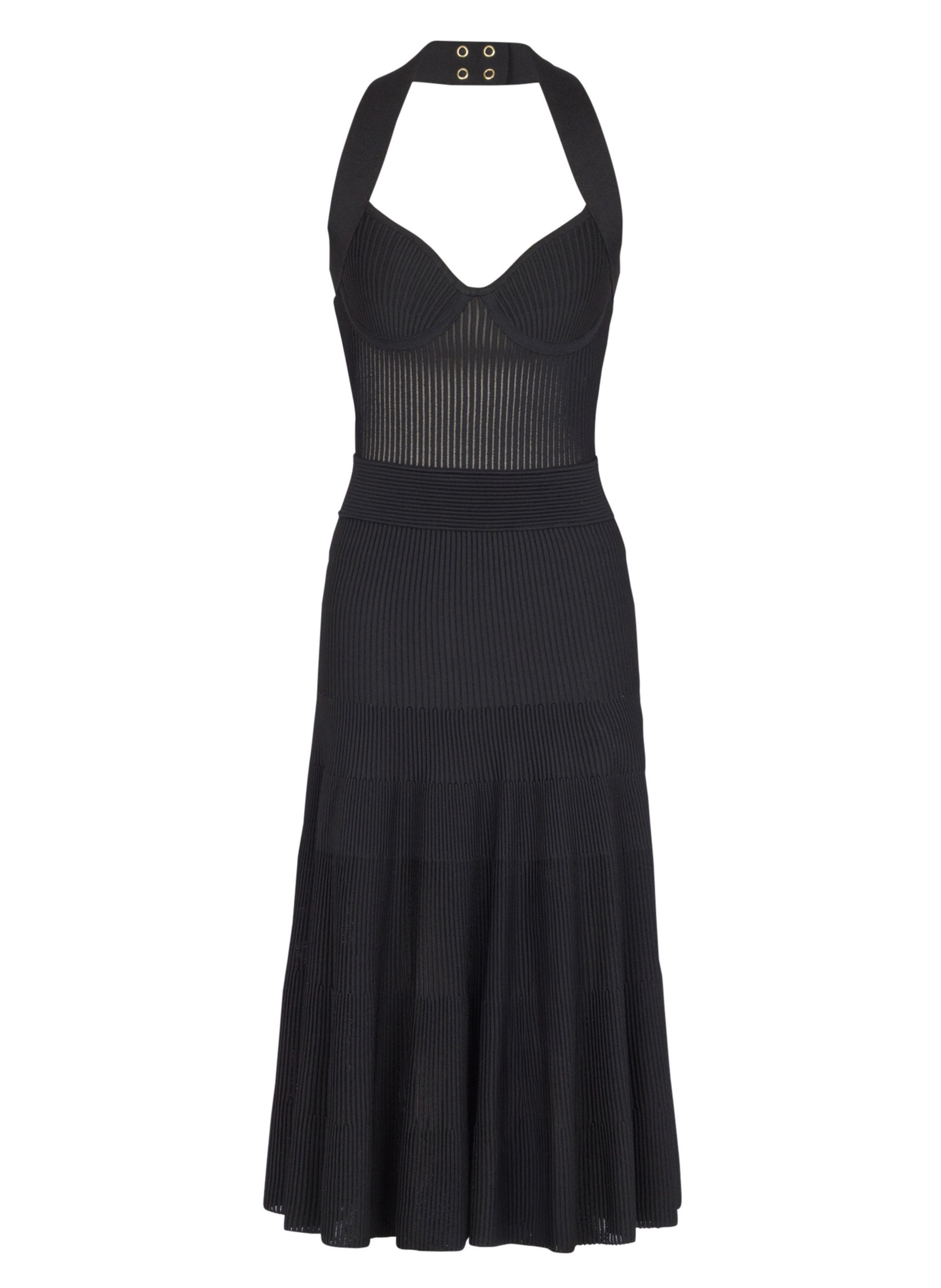 Robe midi plissée sans manche en maille BALMAIN Noir