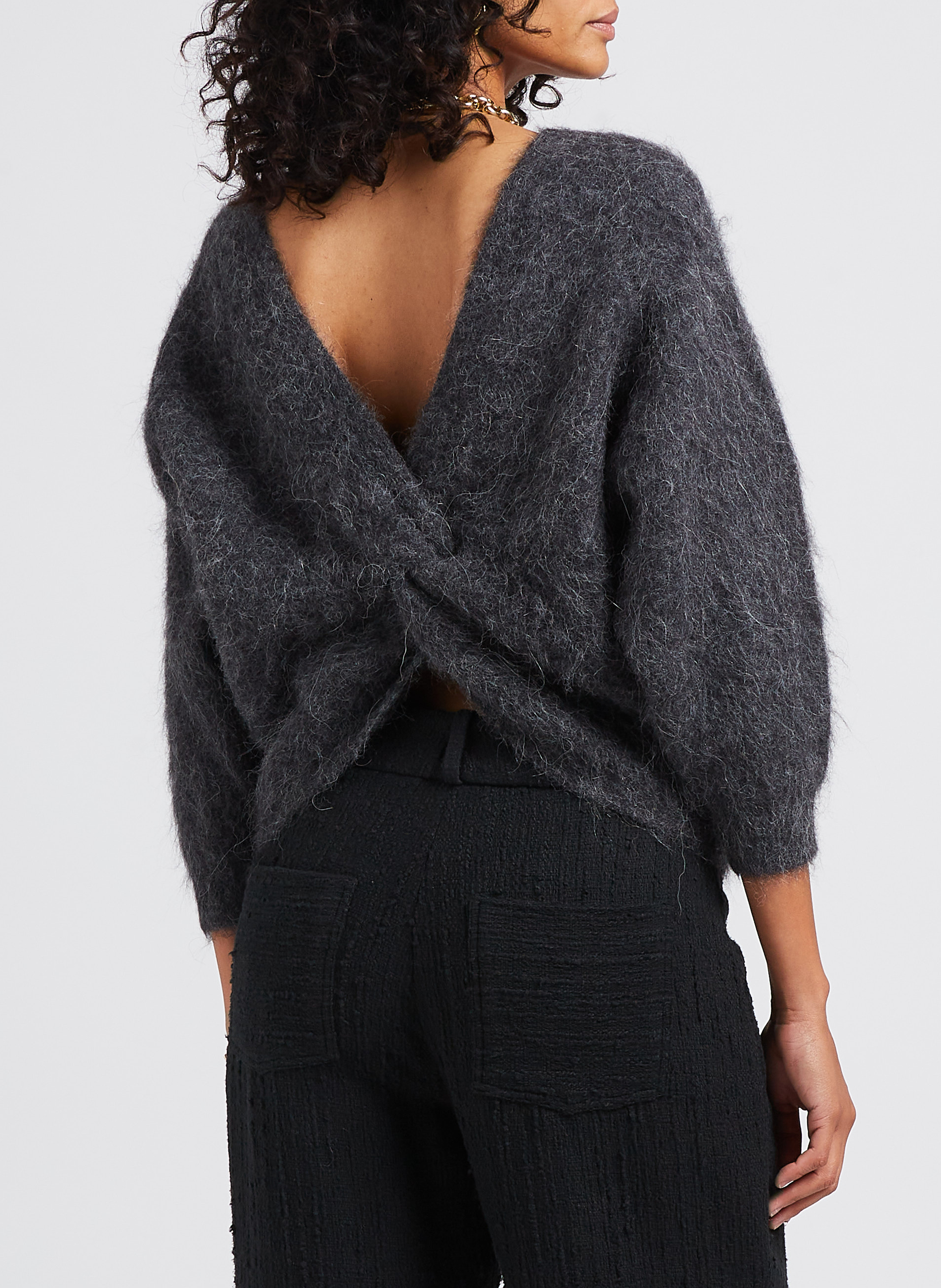 Pull col v en laine mélangé fill BA&SH Noir