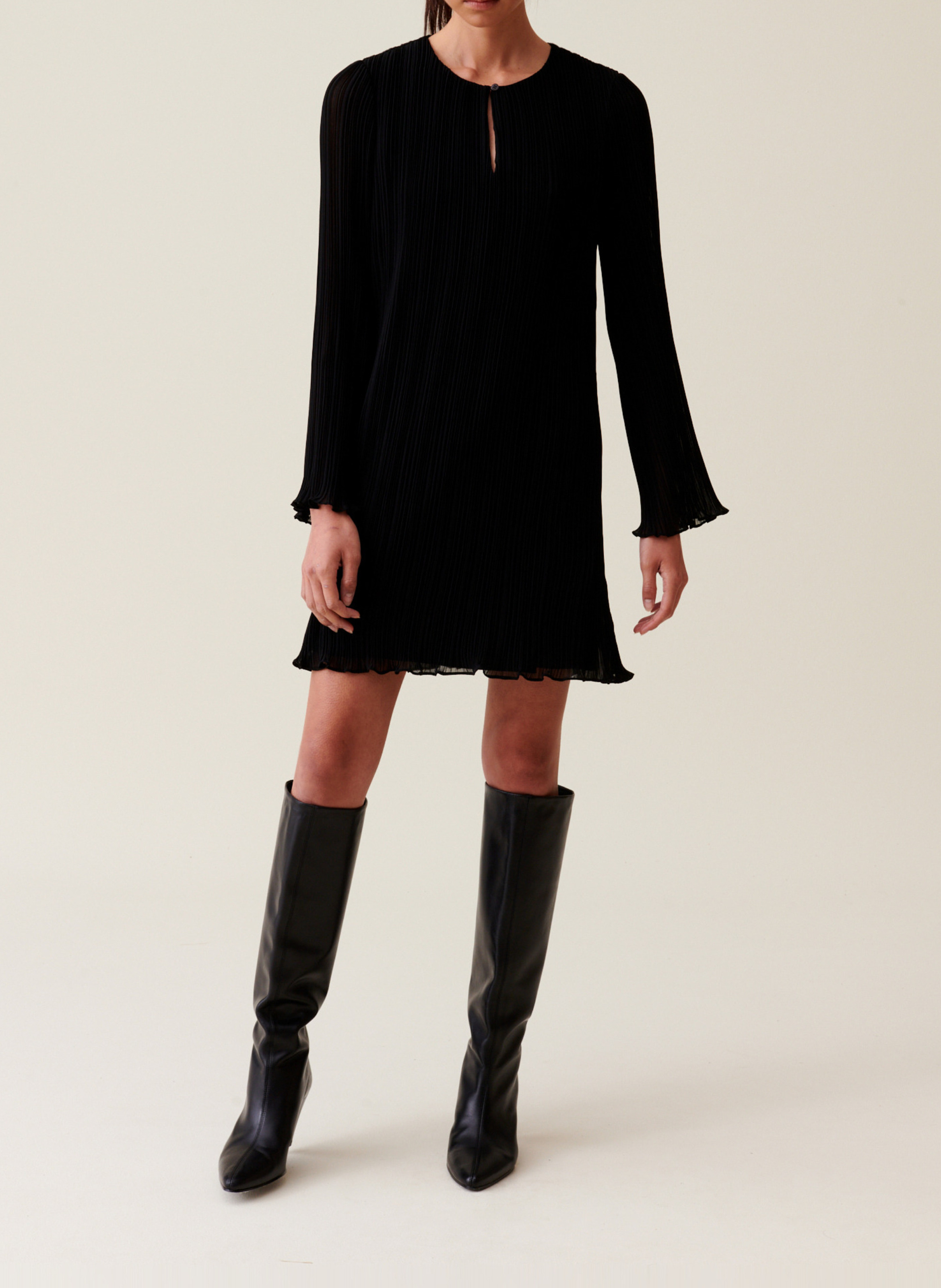 Robe courte col rond plissée CLAUDIE PIERLOT Noir