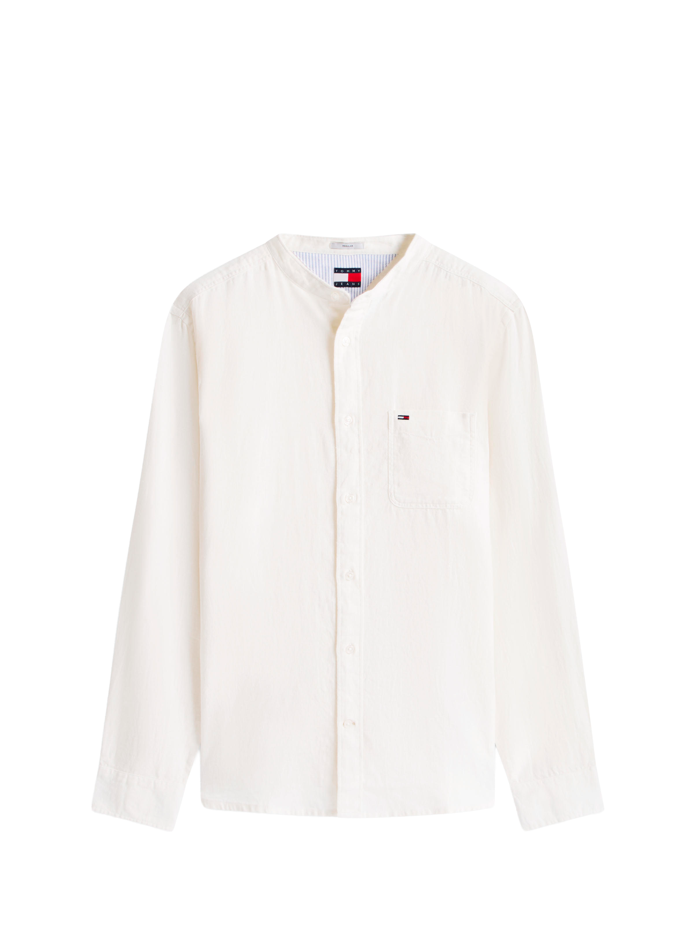 Shirt with a mandarin collar in linen and cotton TOMMY HILFIGER White