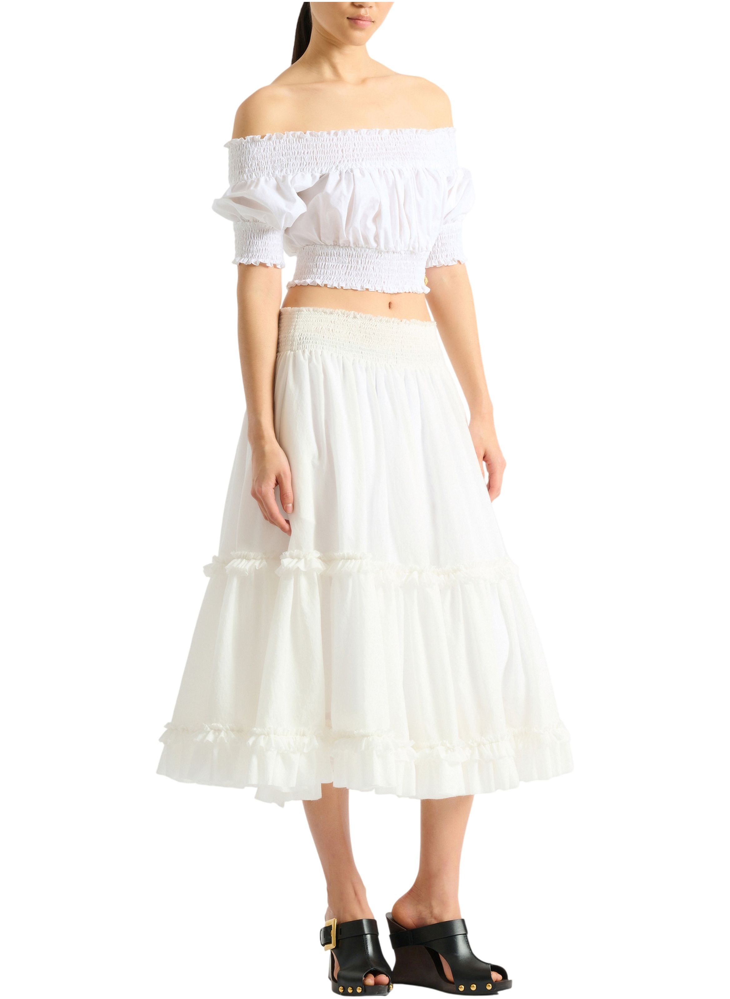 Top à épaules dénudées en popeline BALMAIN Blanc