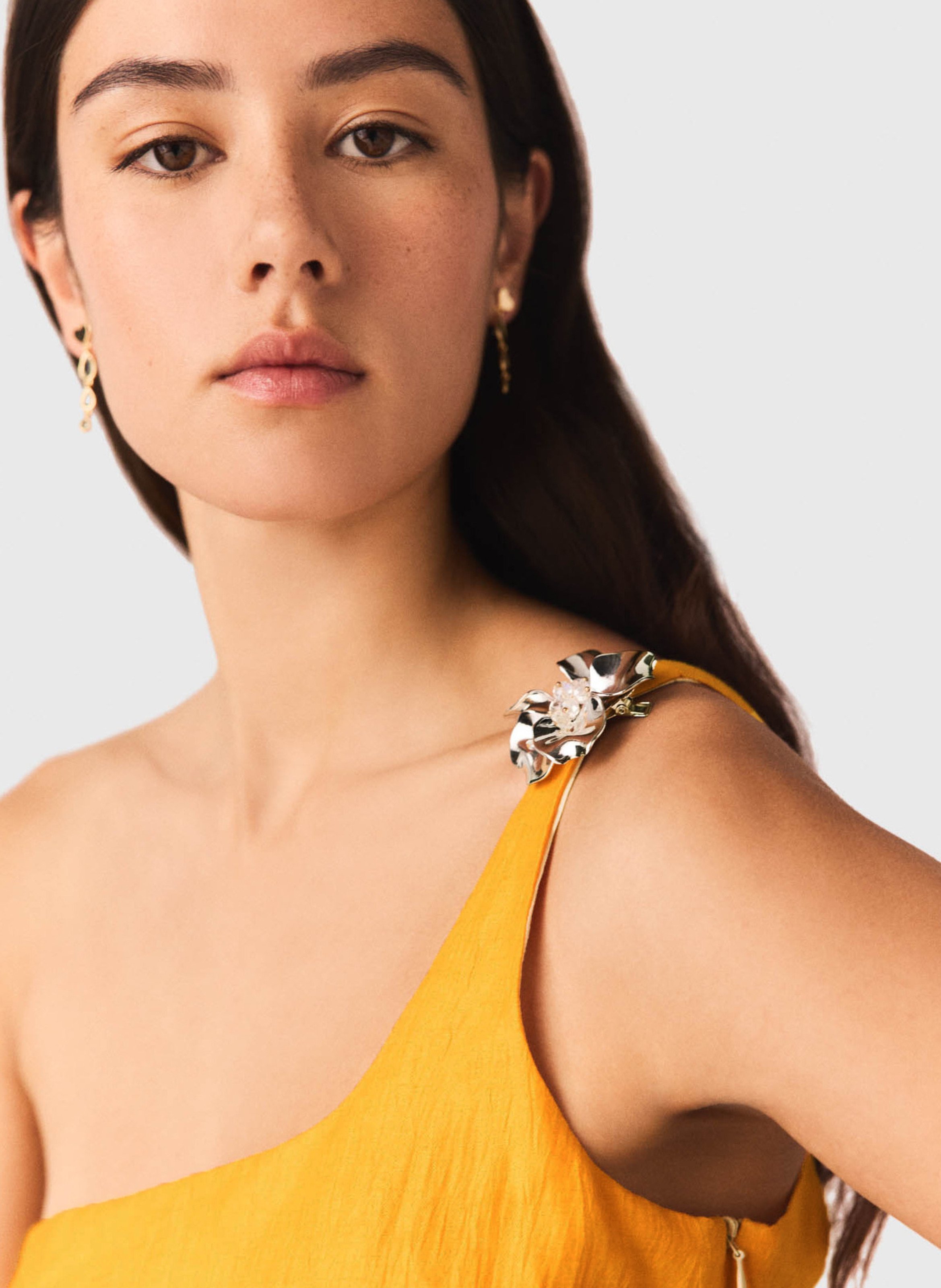 Robe longue unie en lin mélangé Orange