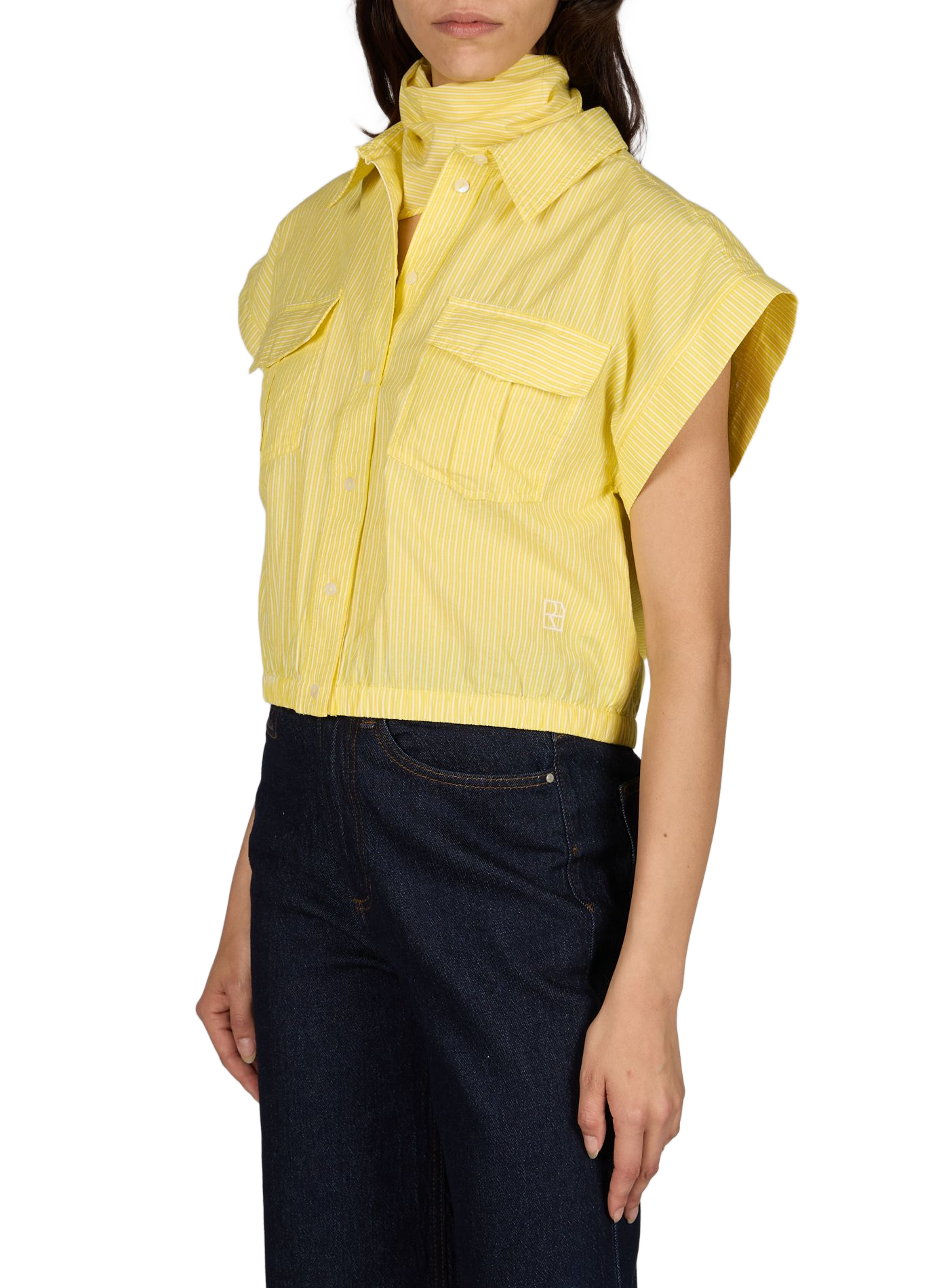 Short-sleeved striped cotton shirt ROUGE EDIT Yellow