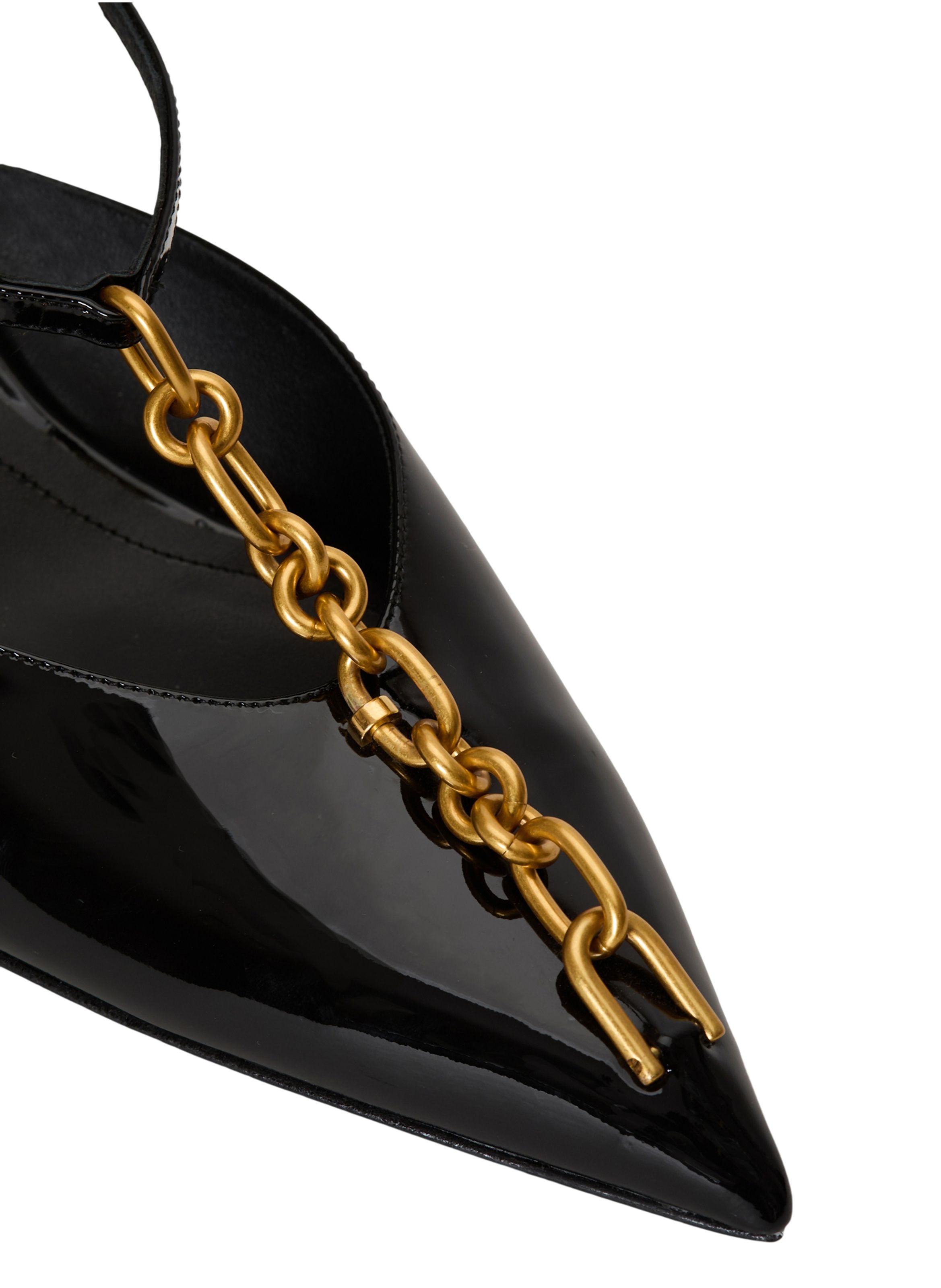 Slingbacks sync à talons en cuir verni avec chaîne BALMAIN Noir