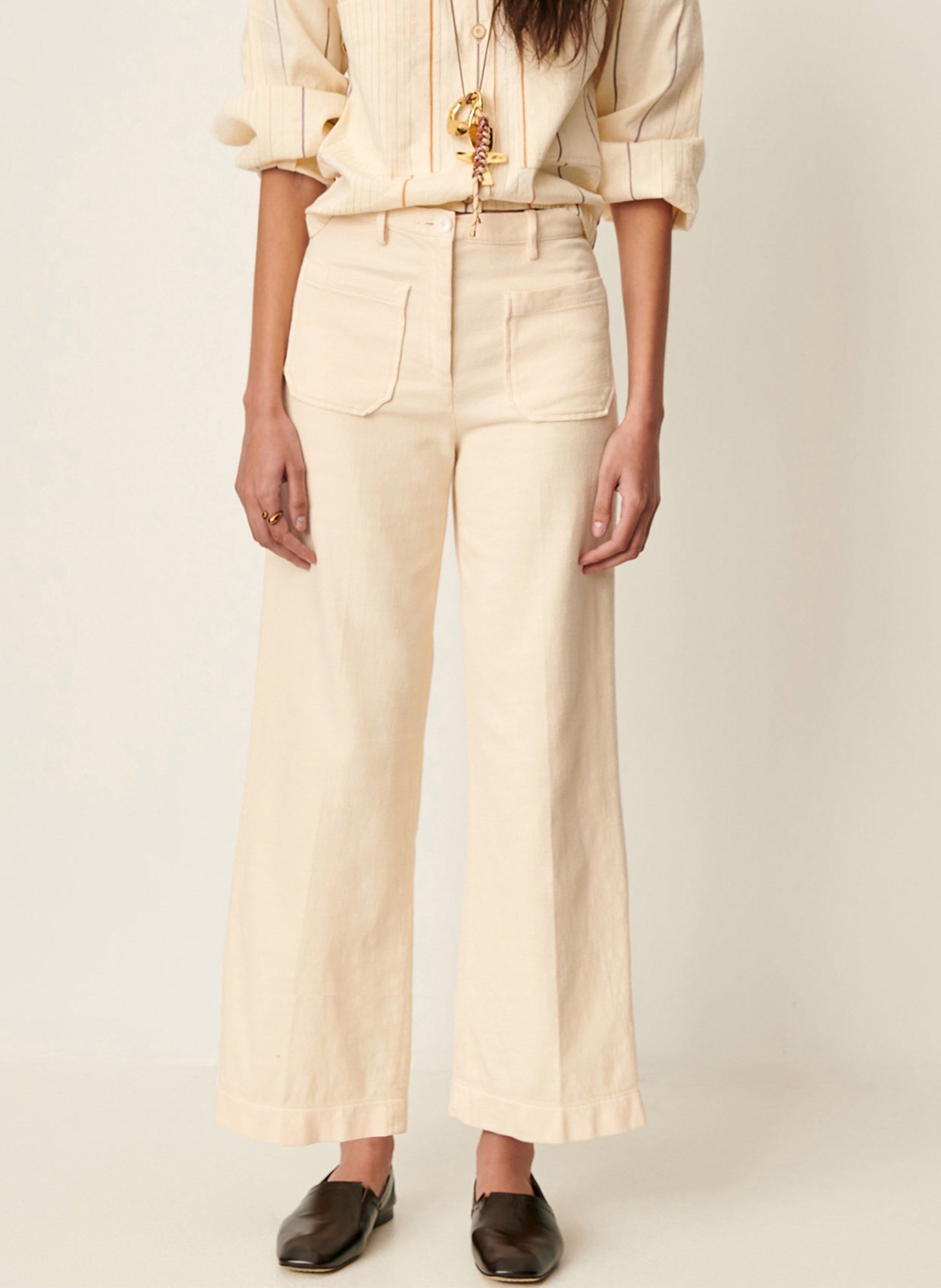 Pantalon droit plissé et texturé en coton hendrick SESSUN Beige