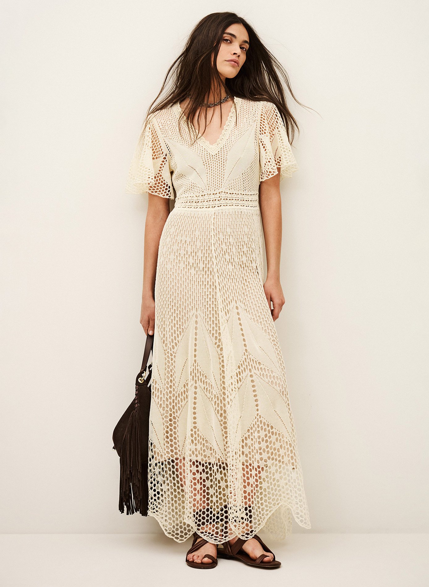 Robe longue col v en coton bio umia BA&SH Beige