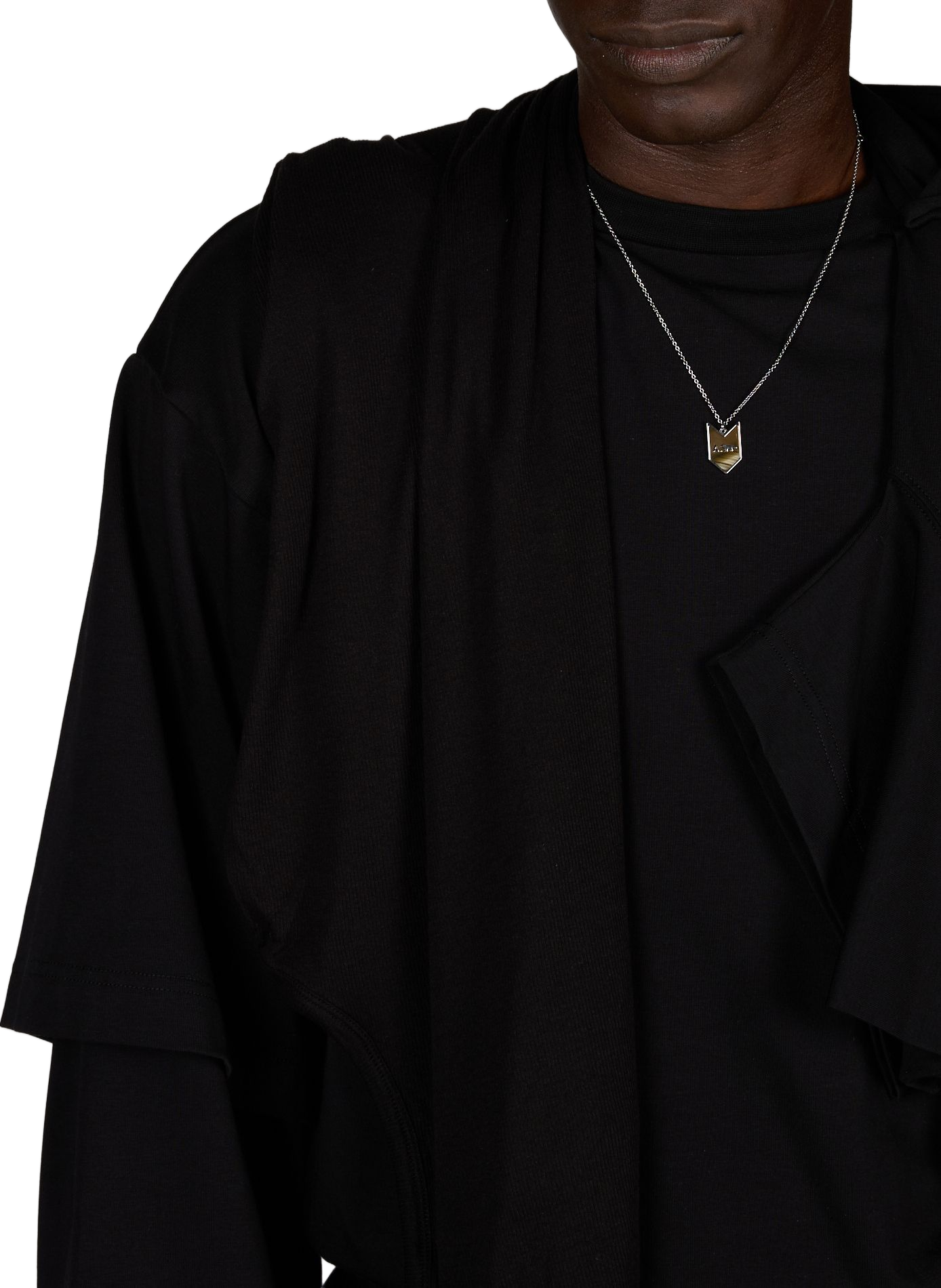 Hoodie à empiècements trompe l'oeil superposés en coton mélangé ALAINPAUL Noir