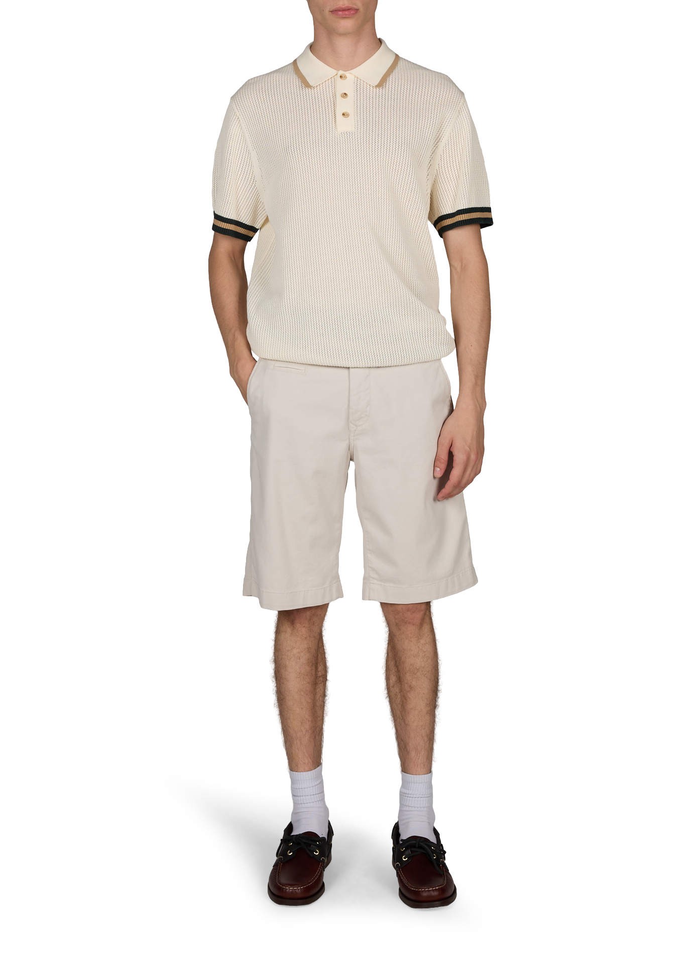 Short-sleeved cotton knit polo LES DEUX White