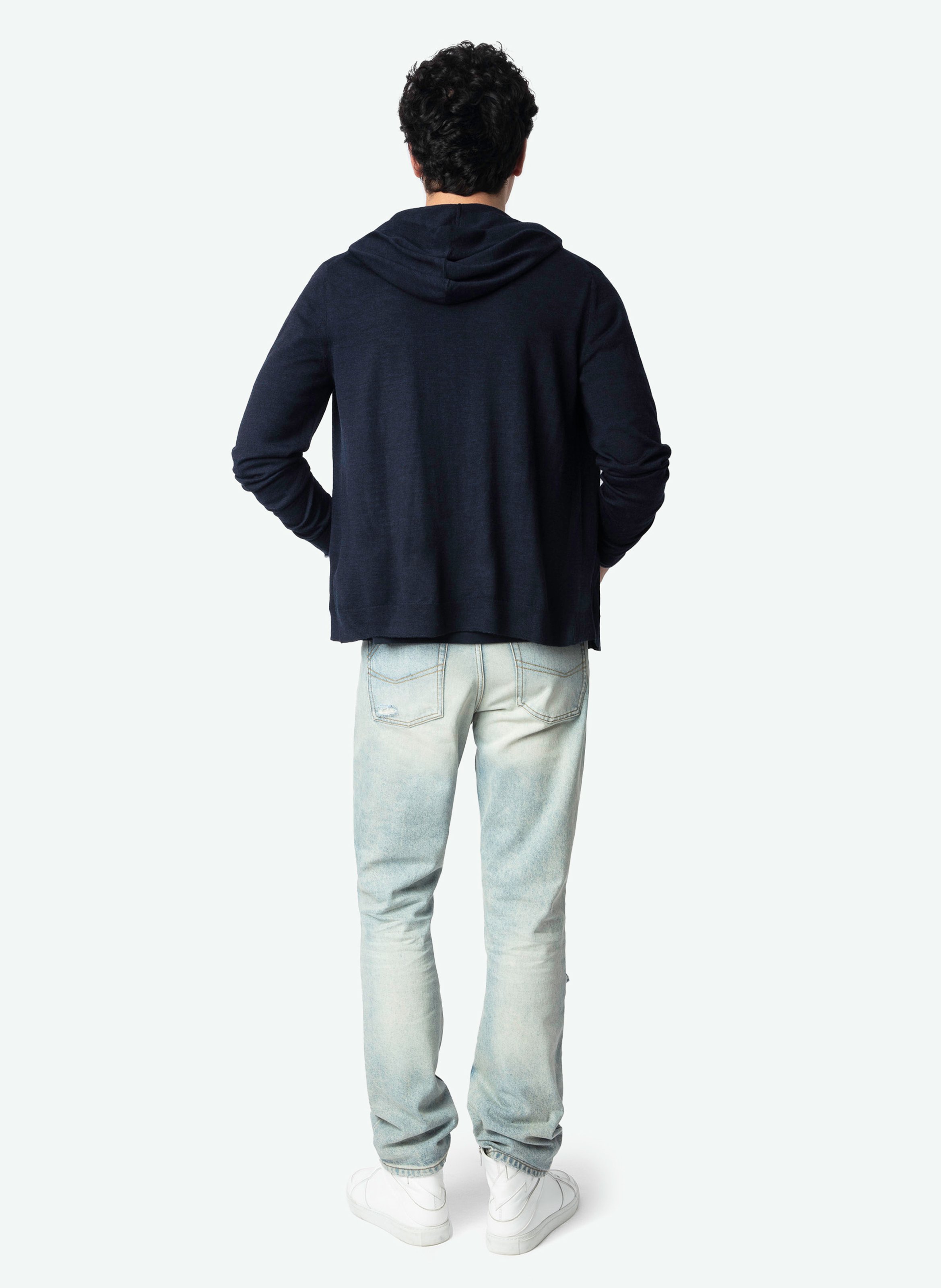 Gilet à capuche zippé en laine mérinos clash ZADIG&VOLTAIRE Bleu