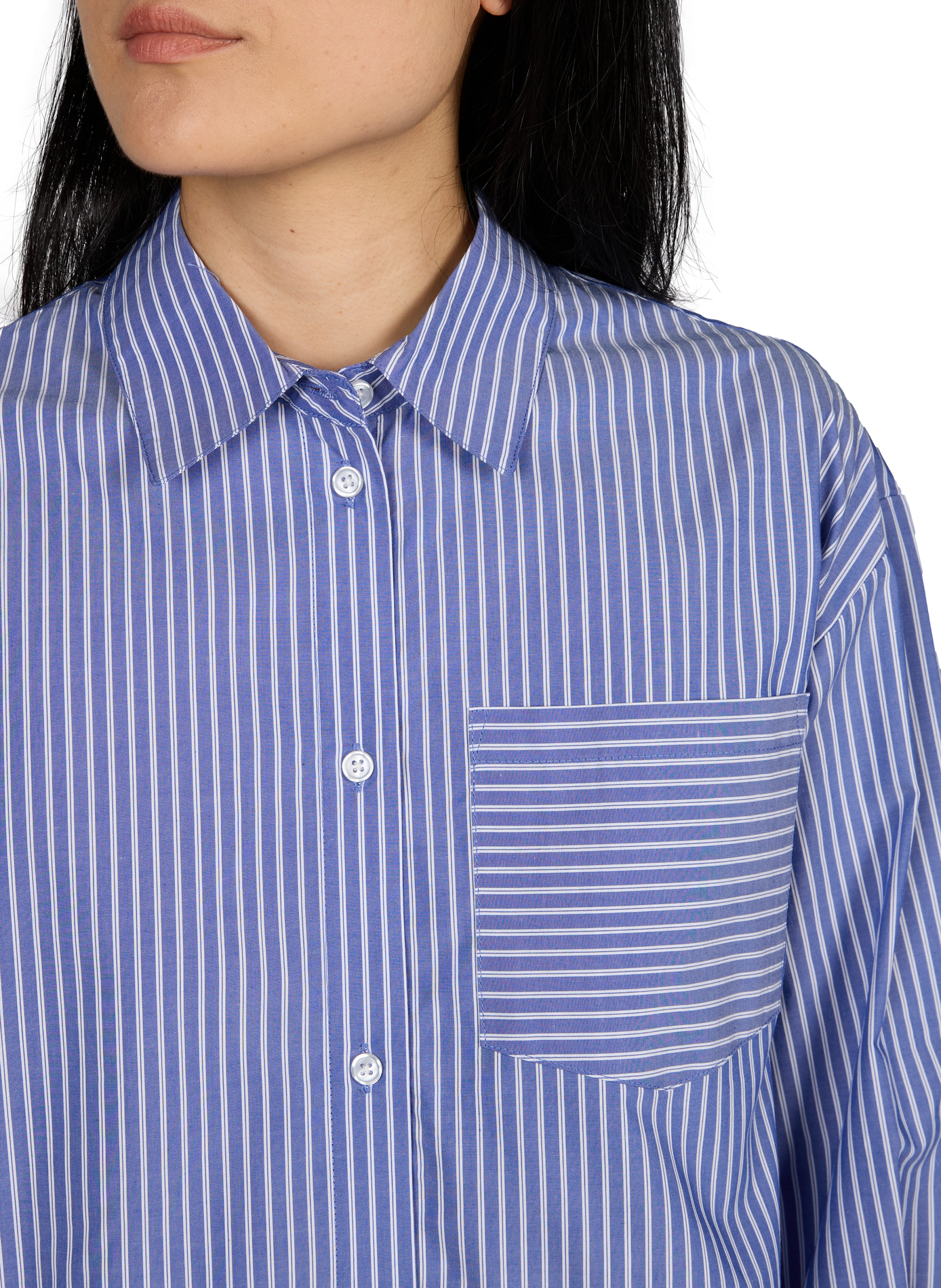 Striped long-sleeve shirt in blended cotton OBJECT Blue