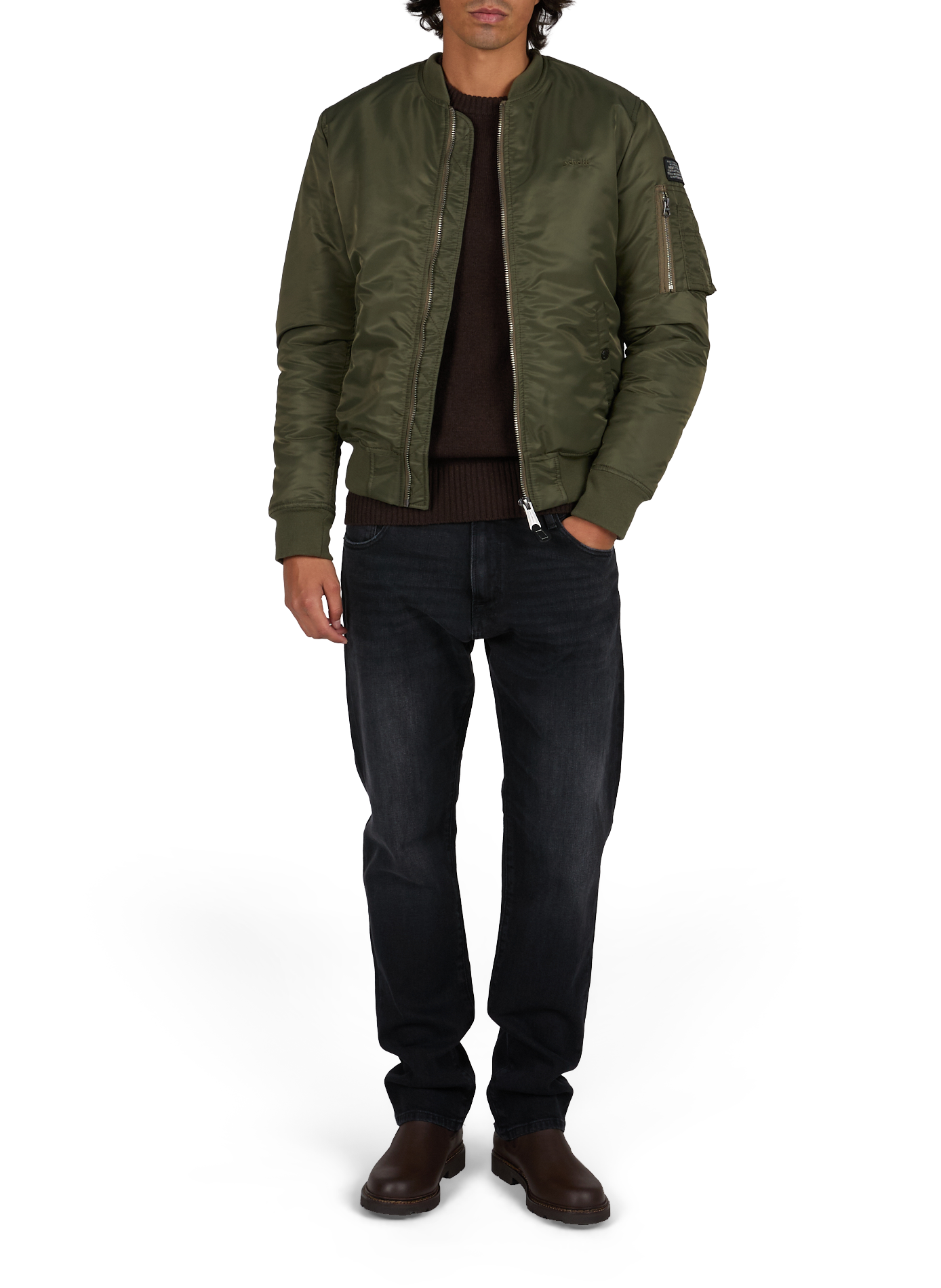 Bomber uni ajusté à logo SCHOTT Kaki