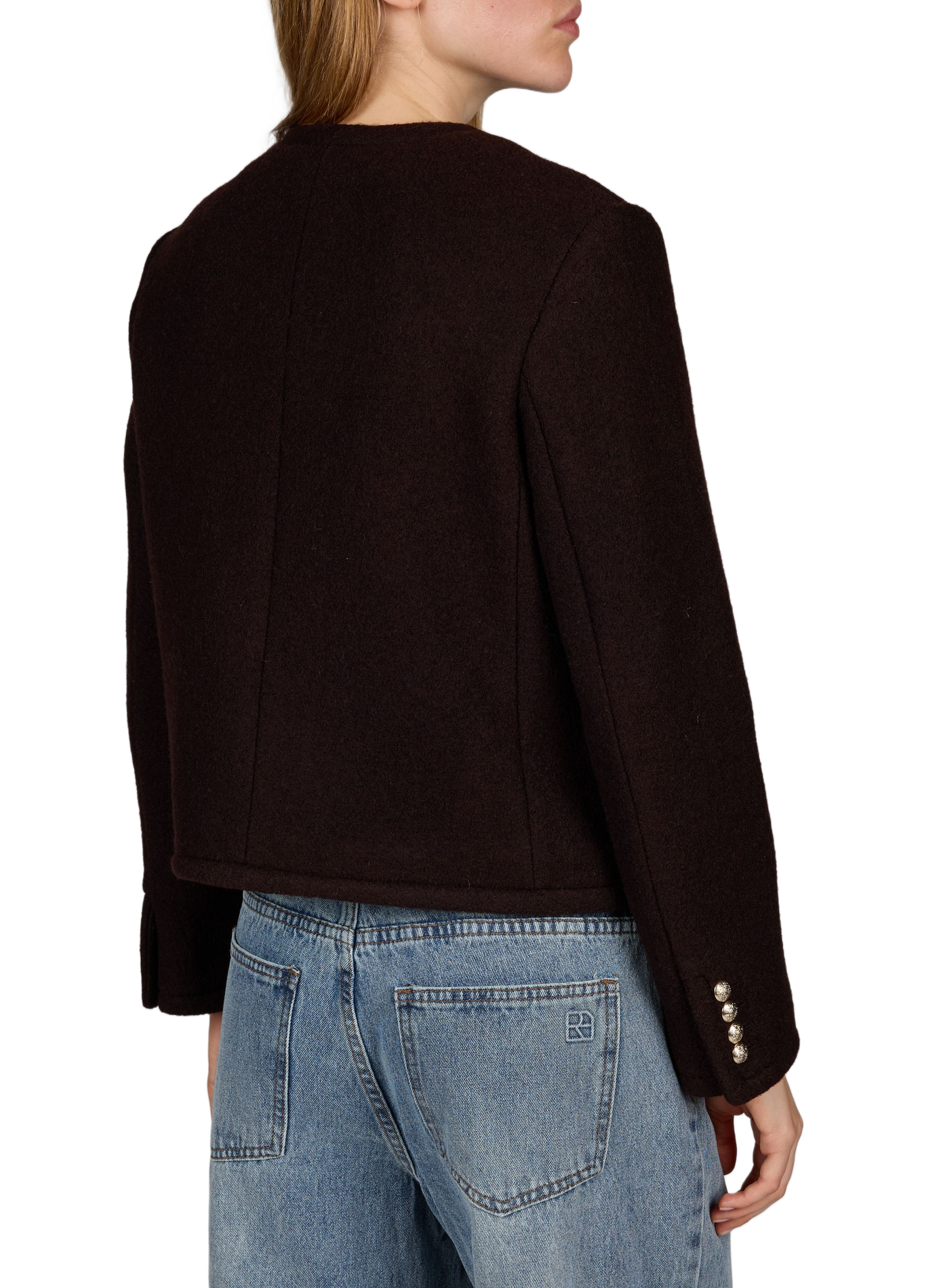 Gerade geschnittene Tweedjacke aus Wolle mit Rundhalsausschnitt DUNST Braun