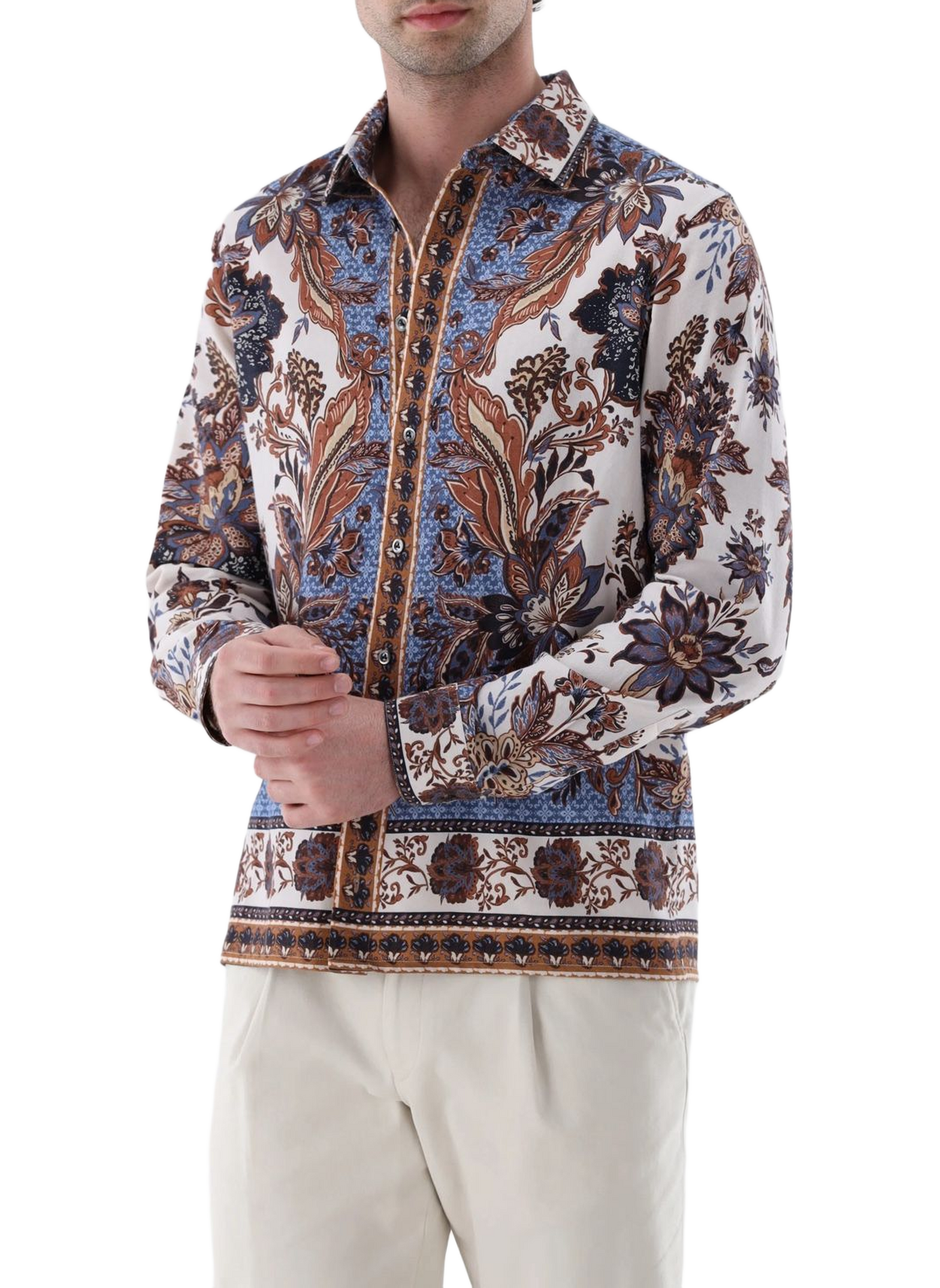 Rechtvallend overhemd met print in wolmix VAN LAACK Blauw