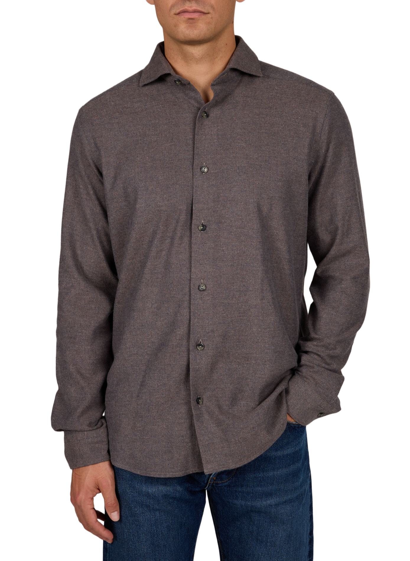Chemise droite en coton ETON Marron