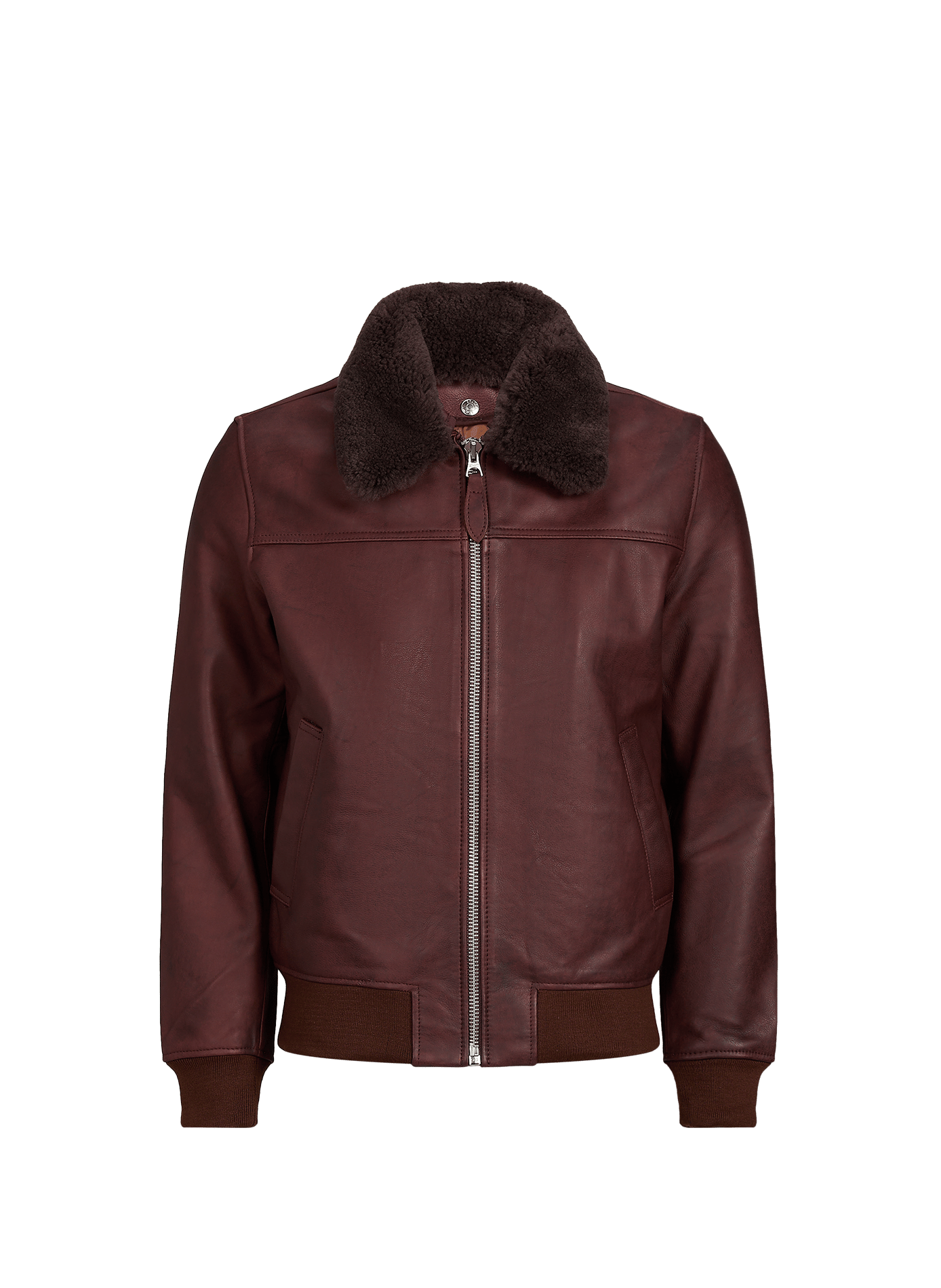 Blouson droit uni en cuir SCHOTT Rouge