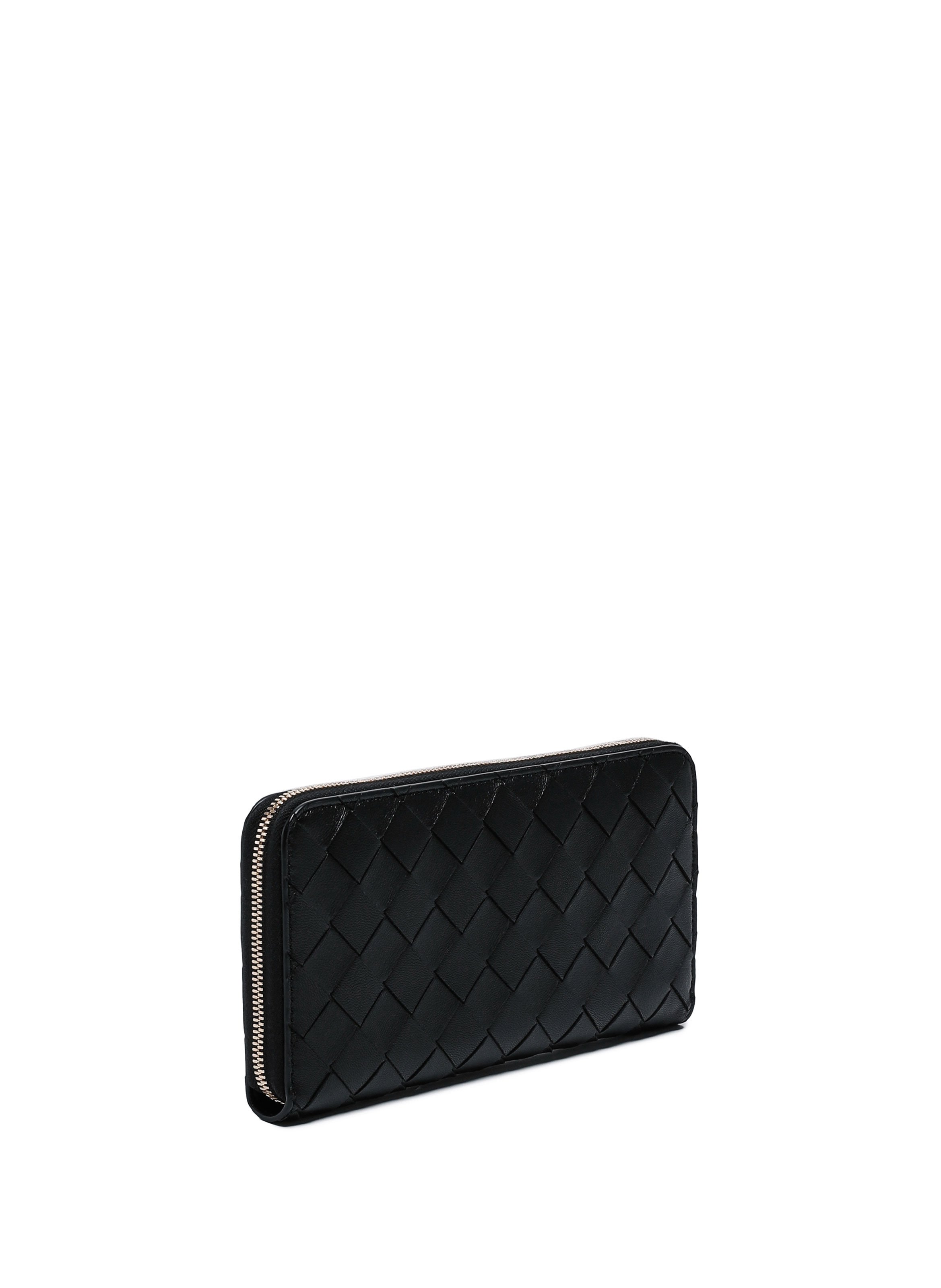 Portefeuille grand format zippé en cuir tressé  BOTTEGA VENETA Noir