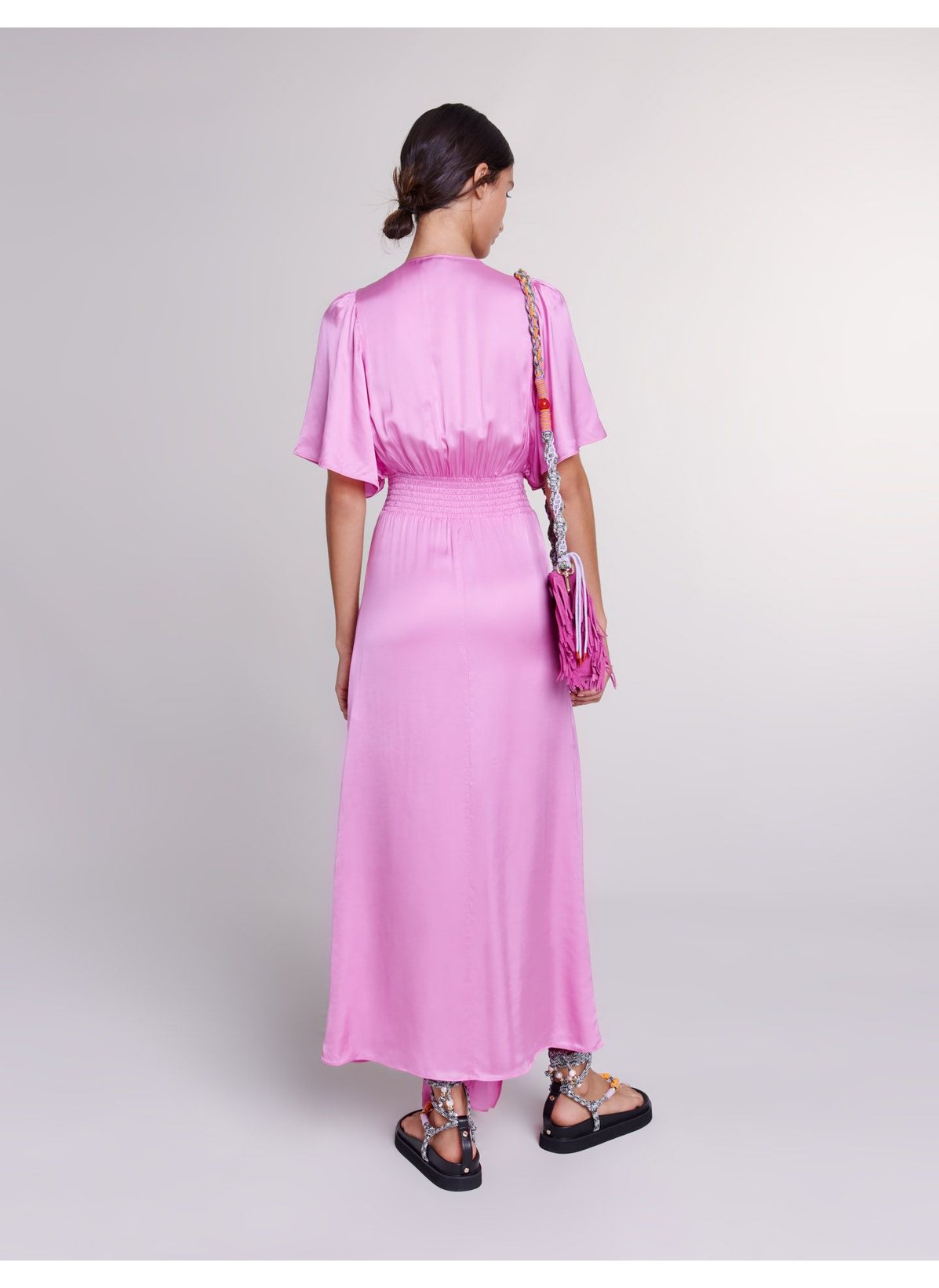 ROBE LONGUE ASYMéTRIQUE COL V SATINéE - MAJE pour FEMME | Printemps.com