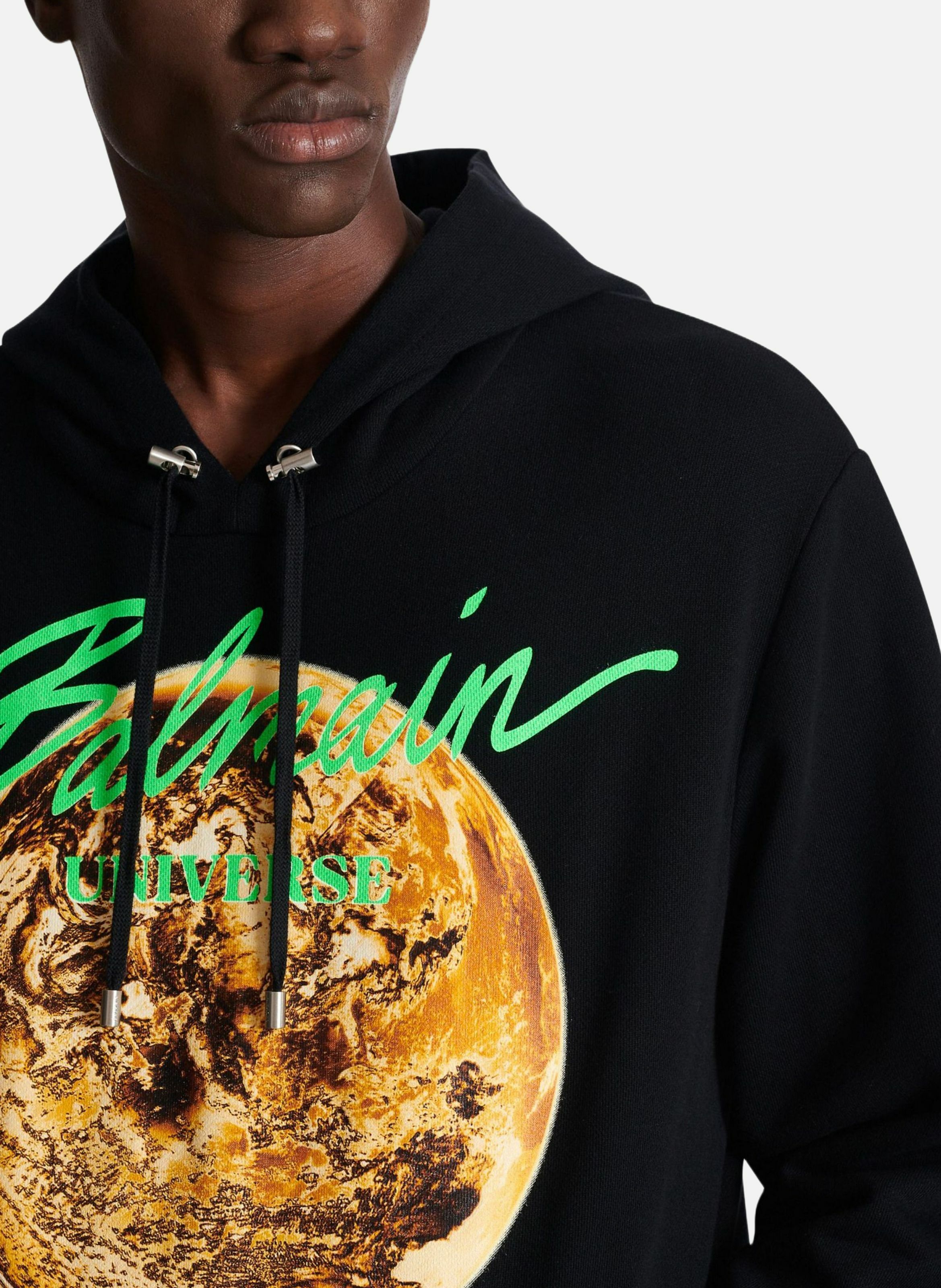 Hoodie imprimé balmain universe logo et planète BALMAIN Noir