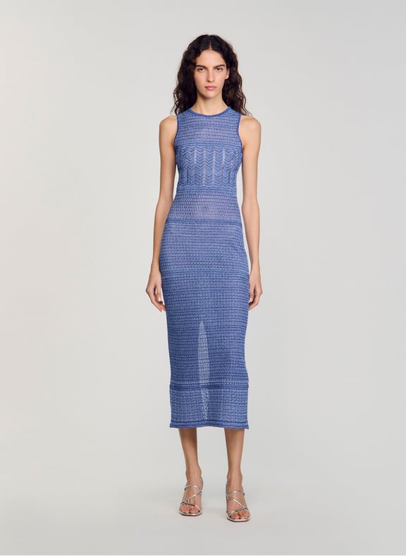 Robe midi moulante en maille Bleu by SANDRO SANDRO Robe midi moulante en maille Bleu
