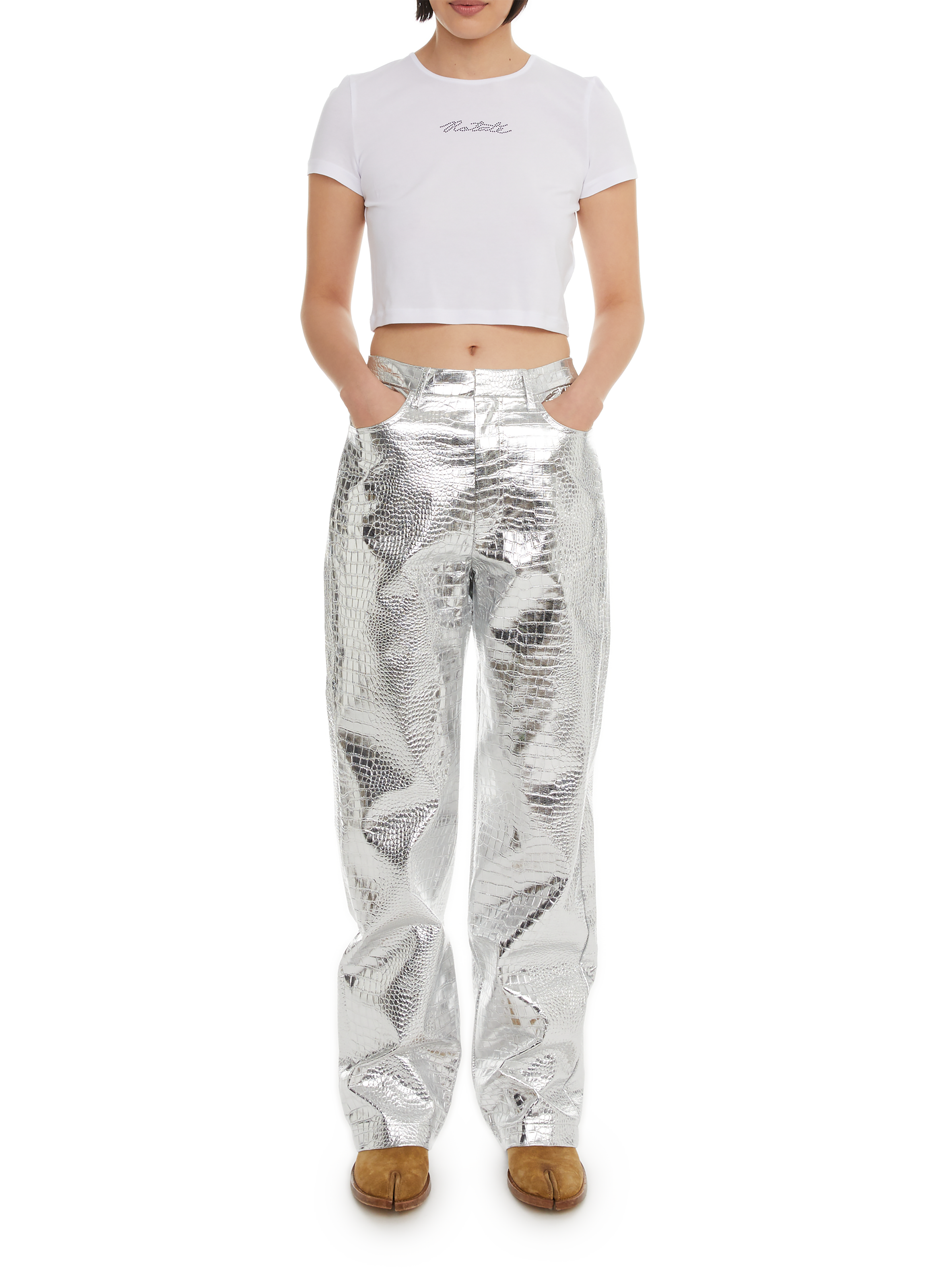 T-shirt court en coton  ROTATE Blanc