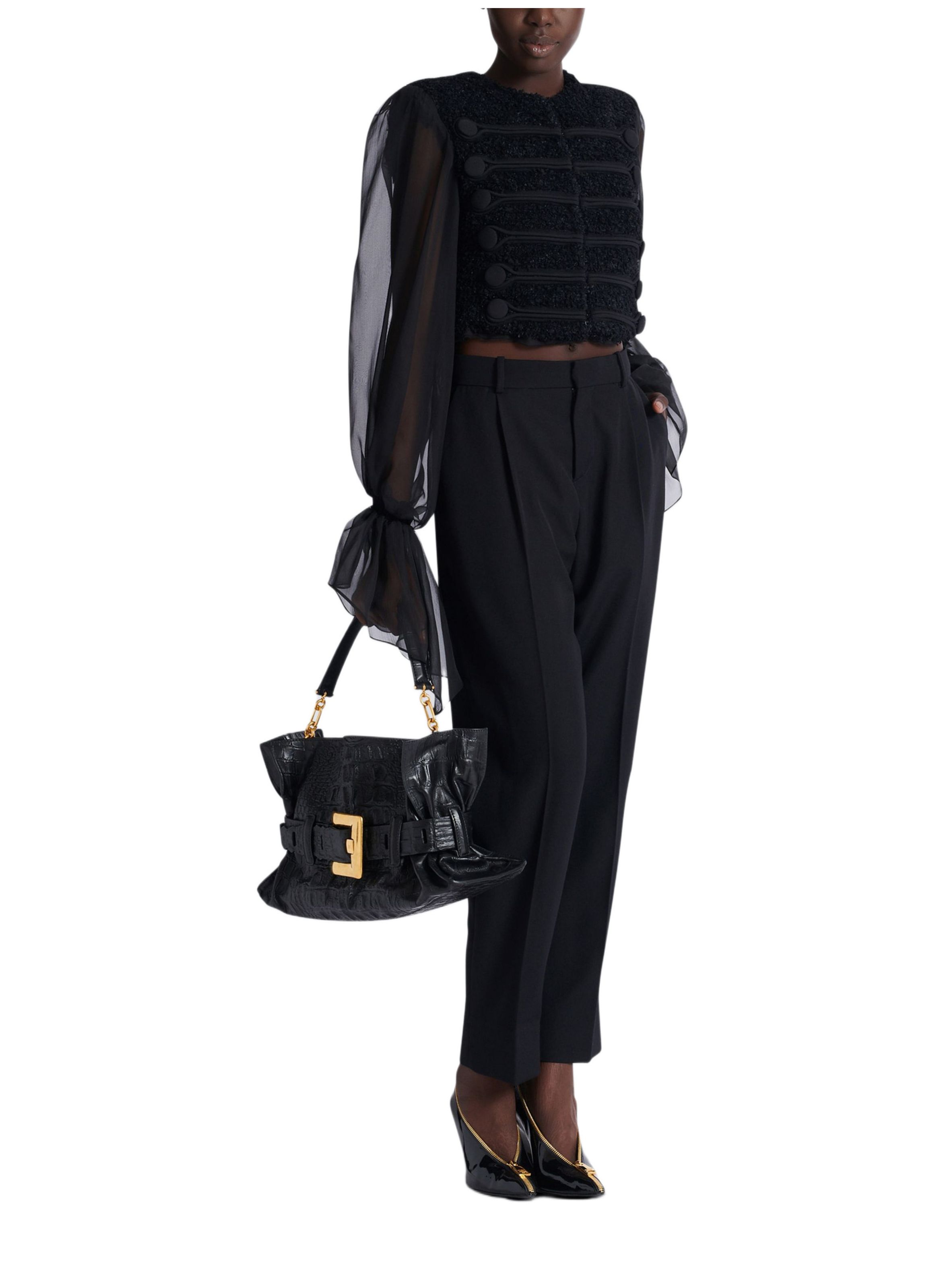 Sac anthem medium en cuir de veau embossé effet croco BALMAIN Noir