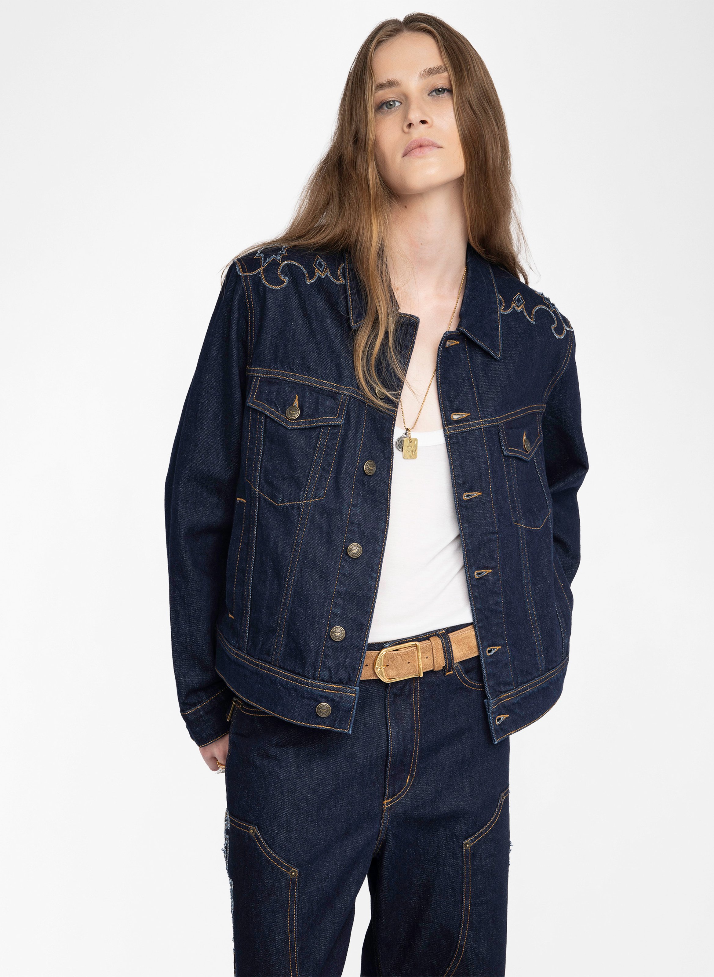 Veste col classique en denim de coton bases ZADIG&VOLTAIRE Bleu