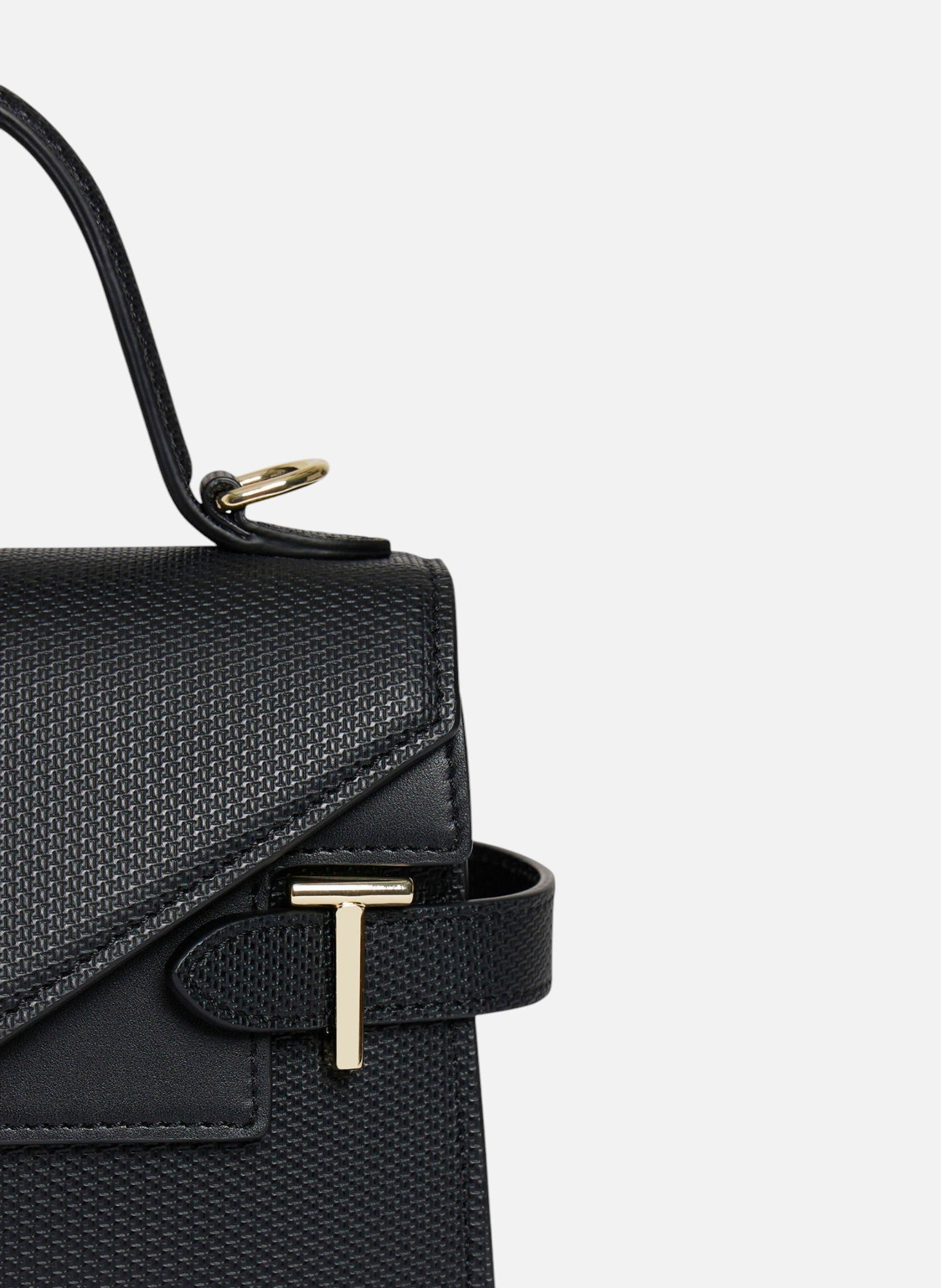 Petit sac à main double rabat emilie en cuir signature t LE TANNEUR Noir