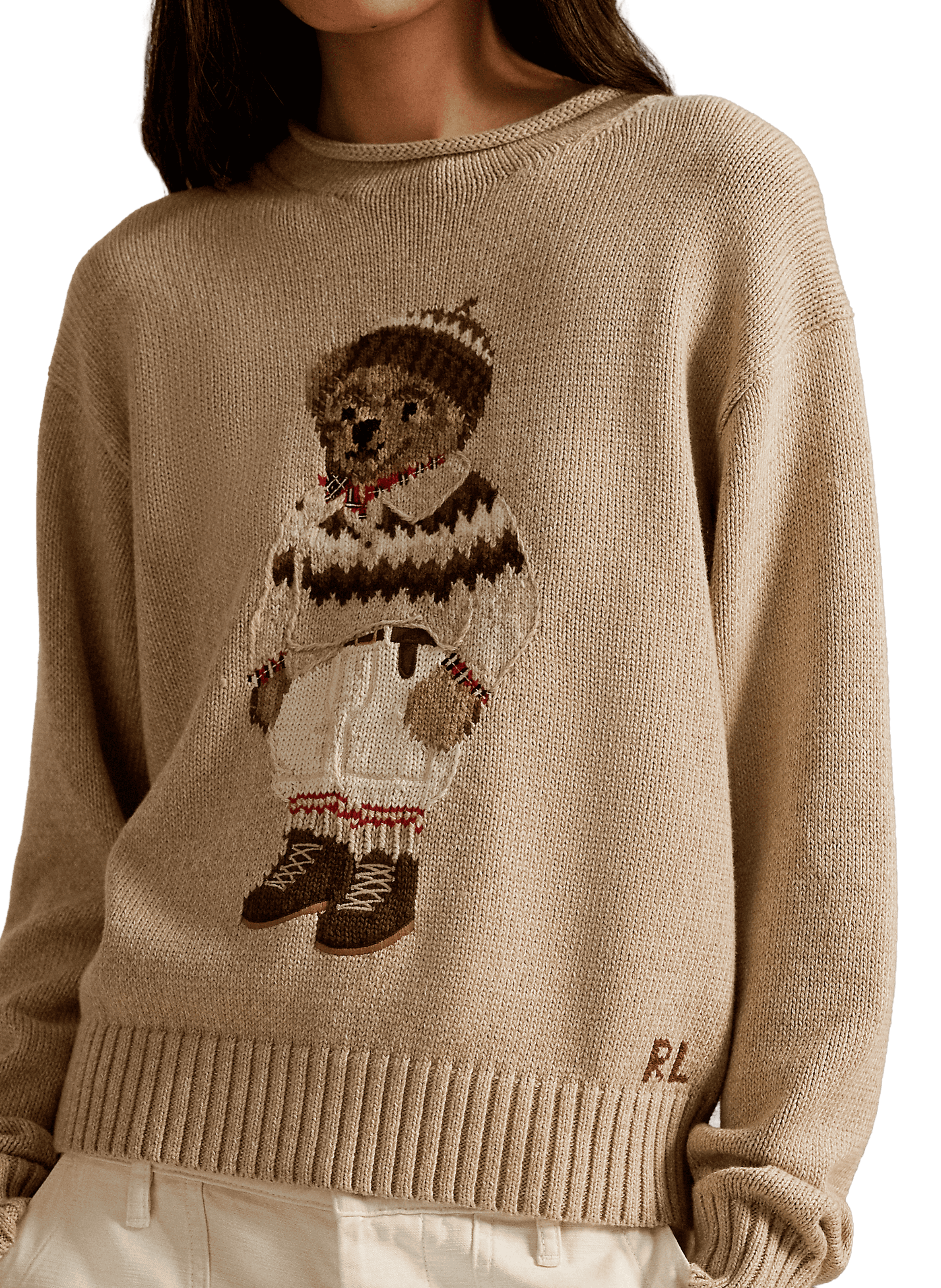 Pull imprimé Bear en coton POLO RALPH LAUREN Beige