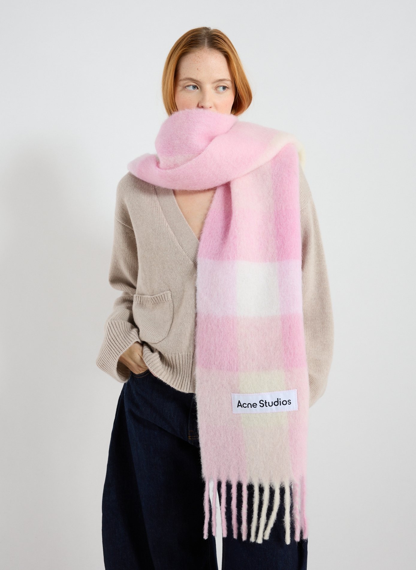 Echarpe à carreaux en laine mélangée ACNE STUDIOS Rose