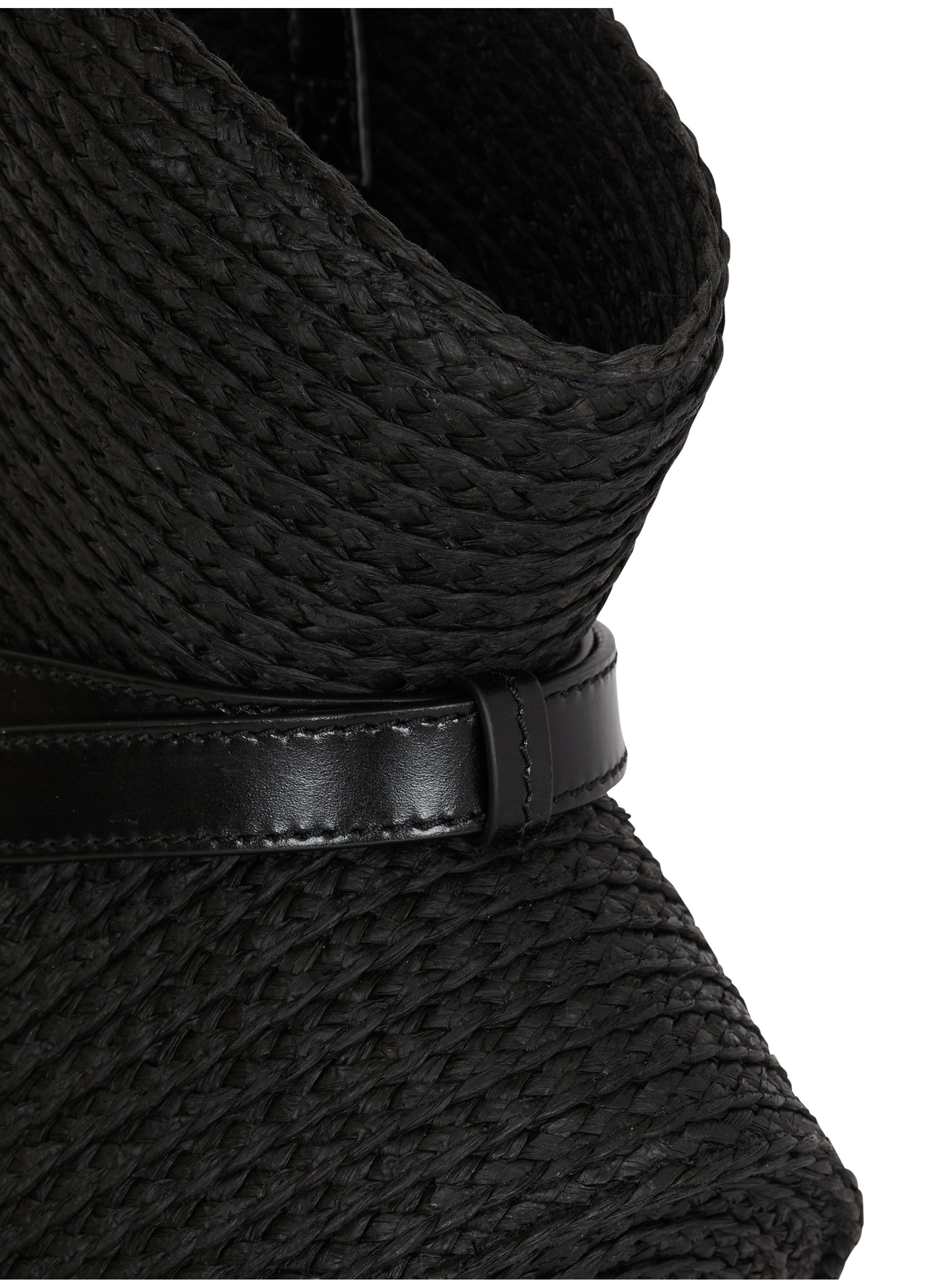 Sac shuffle medium en raphia et cuir de veau BALMAIN Noir